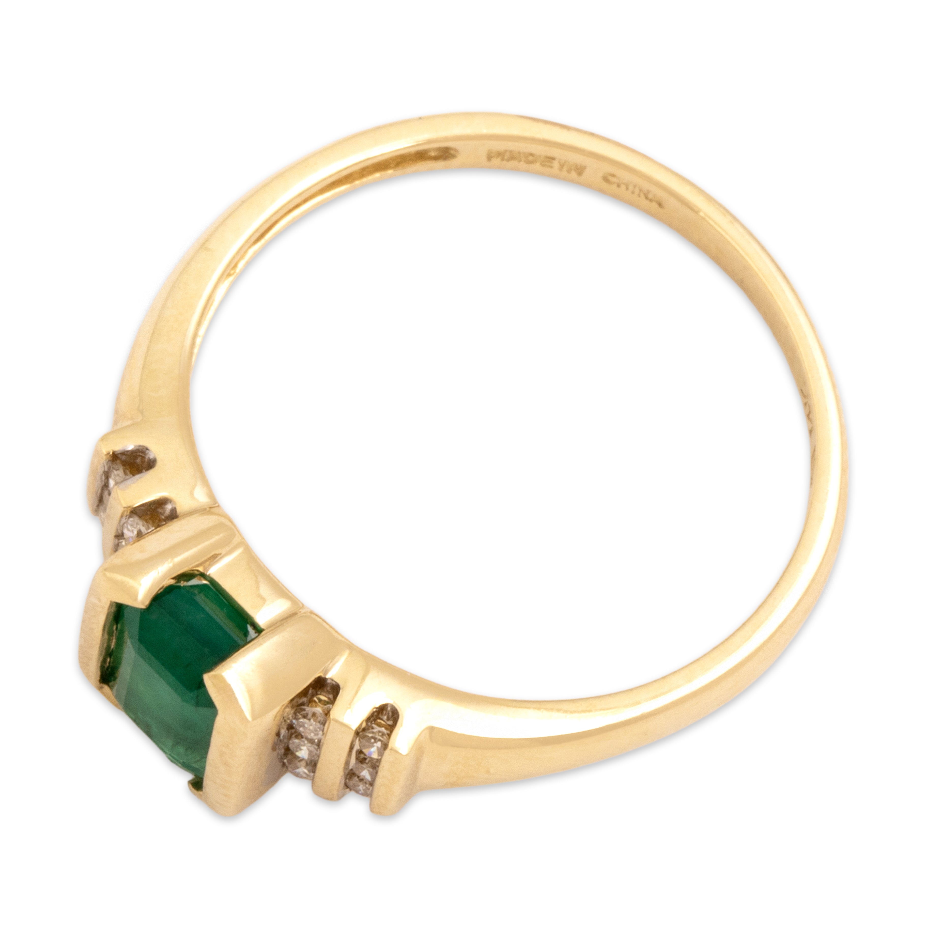 Vintage 14k Yellow Gold .93ct Emerald Diamond Sleek Channel Shoulder Ring - Overall view