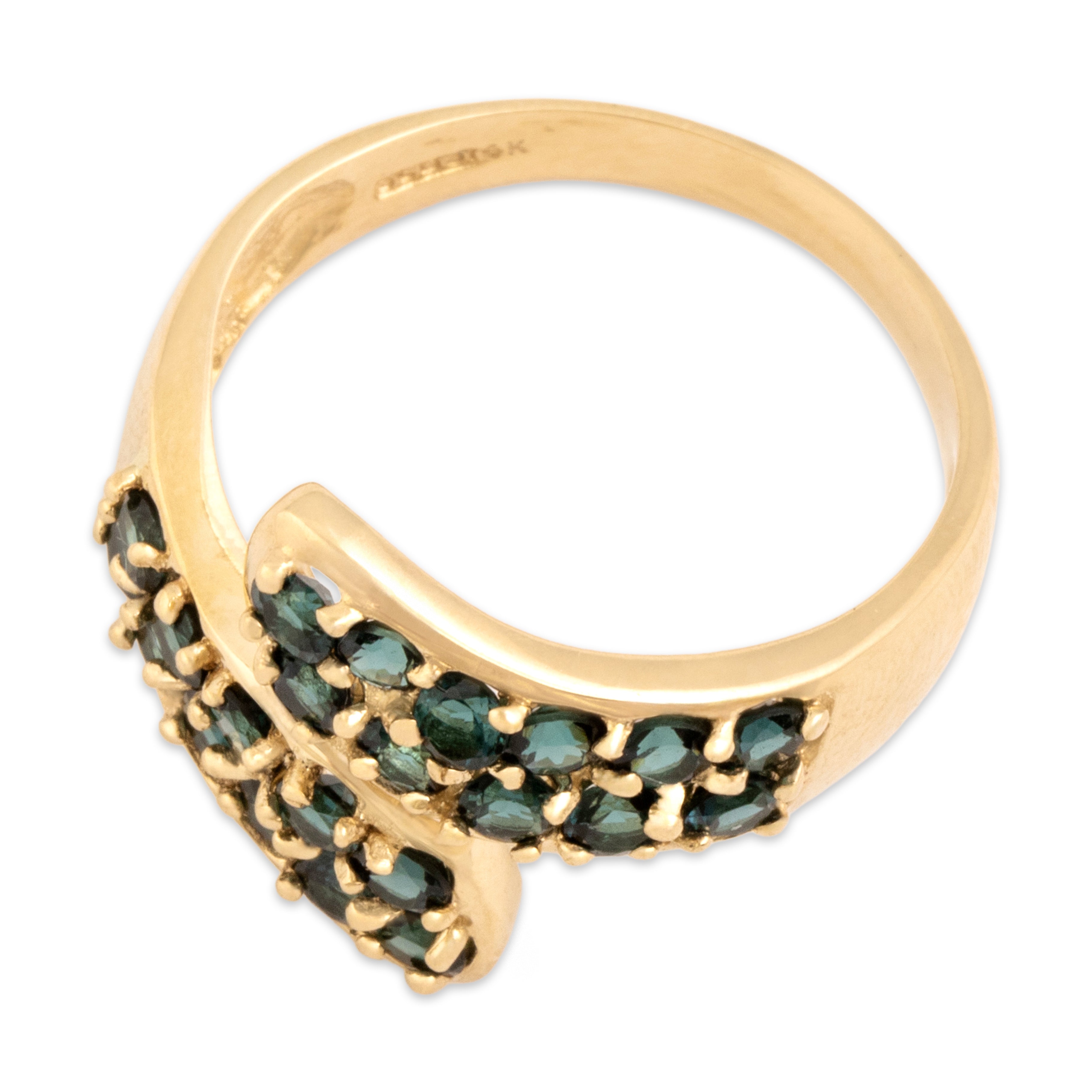 Vintage 14k Yellow Gold .97cttw Teal Tourmaline Dimensional Bypass Band Ring - Overall view