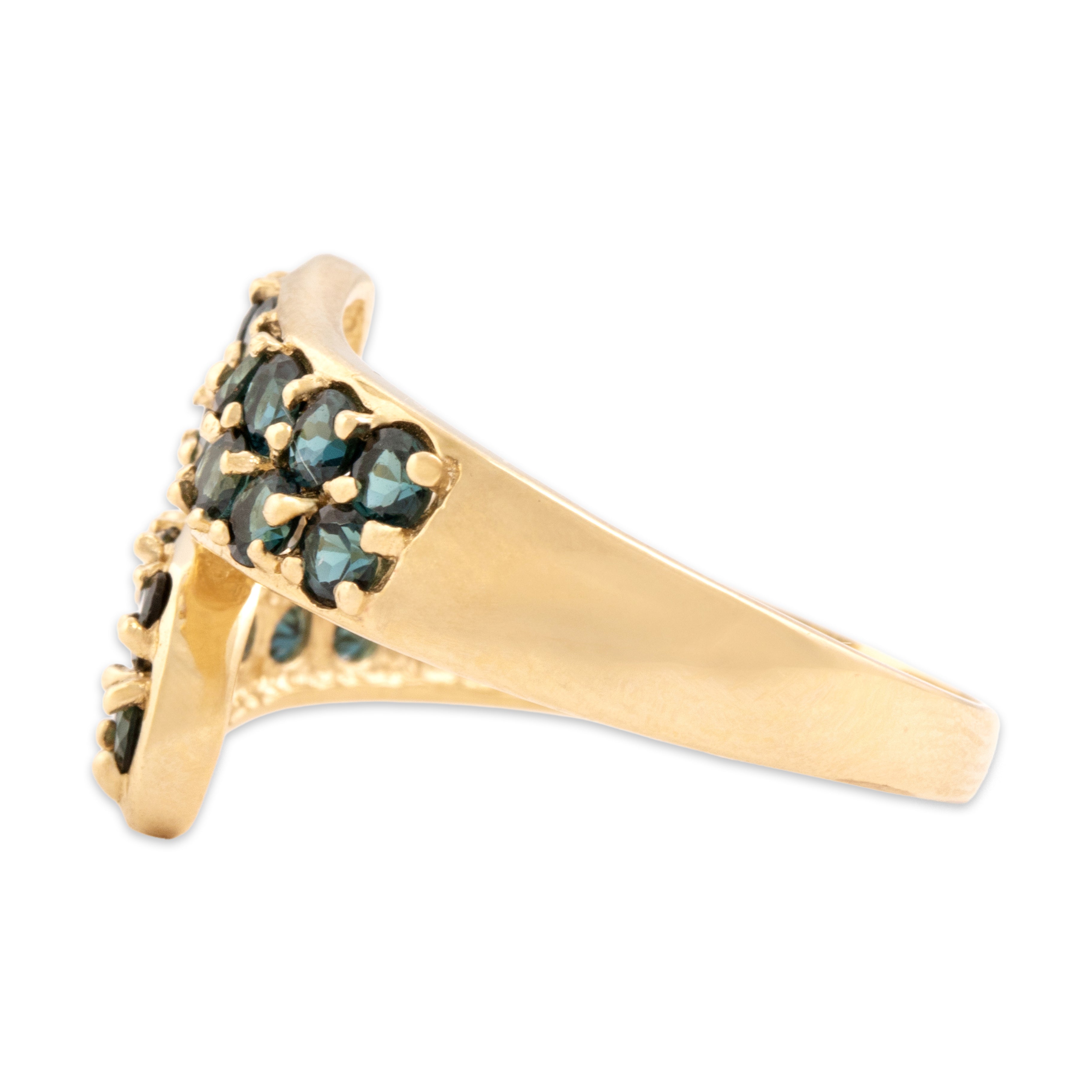 Vintage 14k Yellow Gold .97cttw Teal Tourmaline Dimensional Bypass Band Ring - Side view
