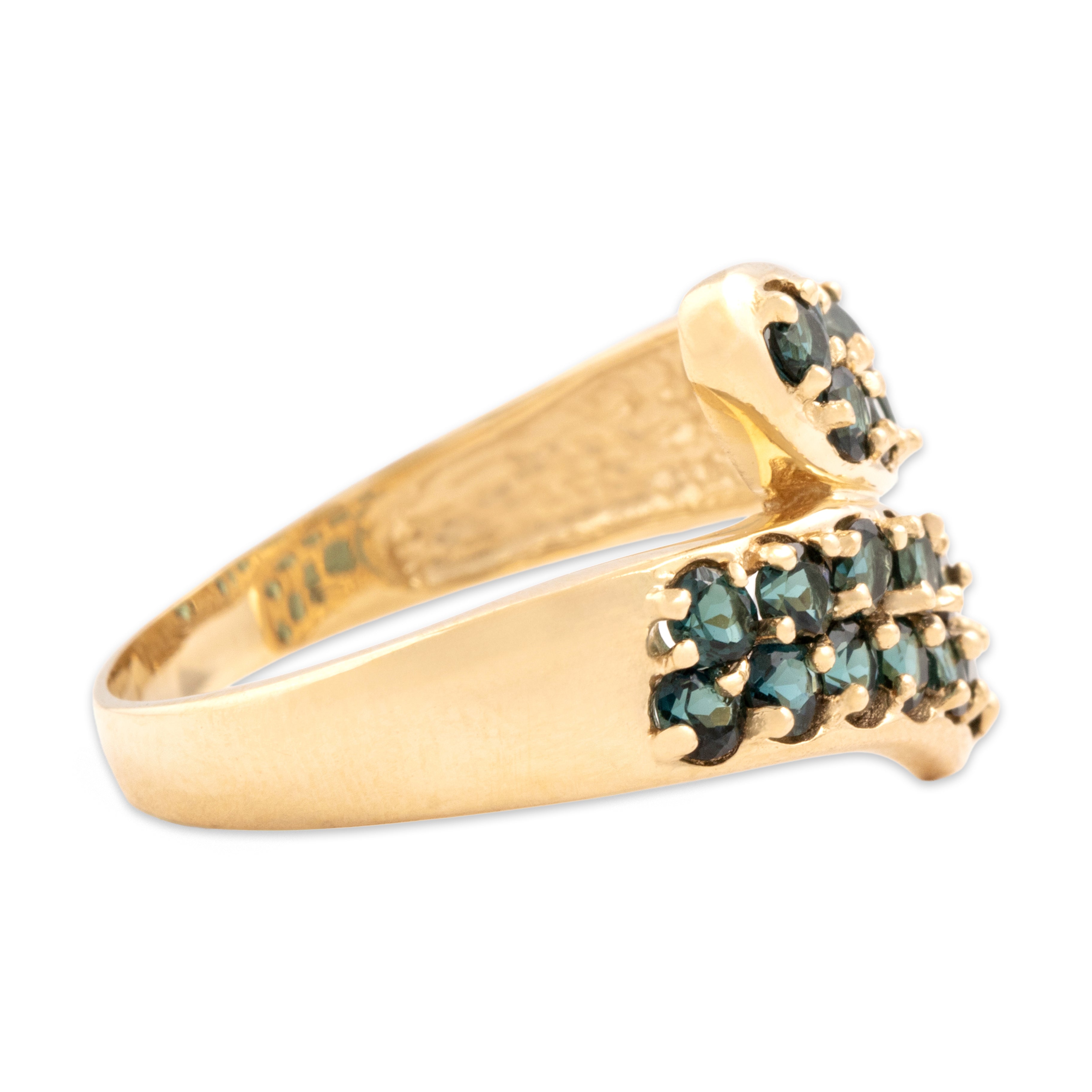 Vintage 14k Yellow Gold .97cttw Teal Tourmaline Dimensional Bypass Band Ring - Side view