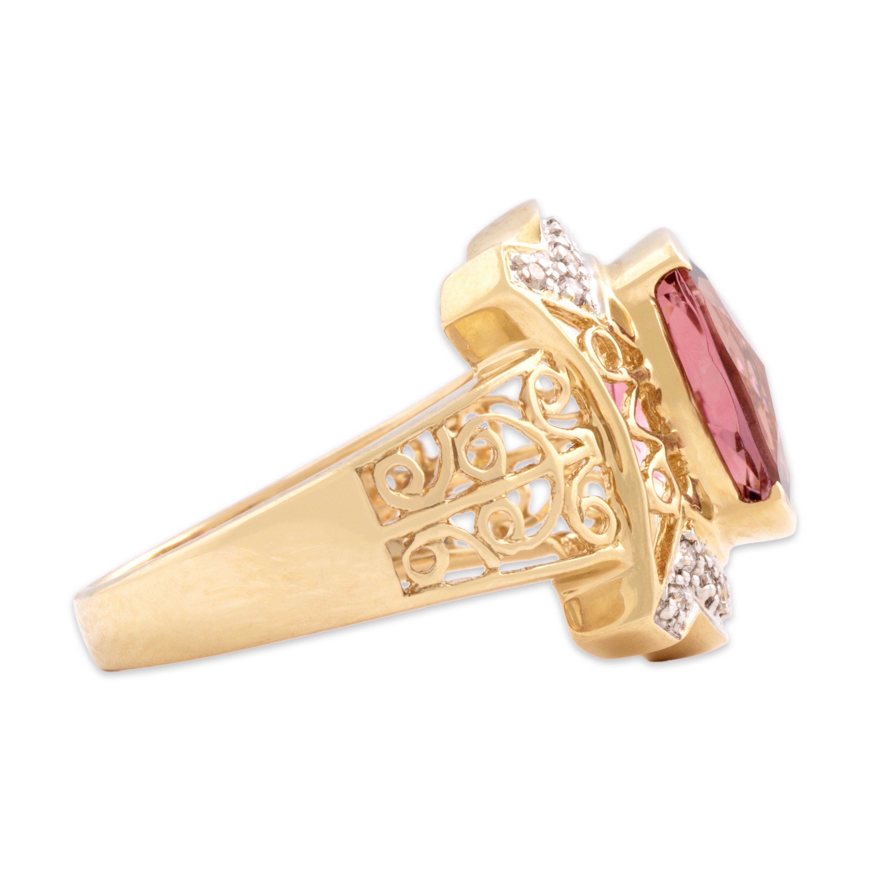 Vintage 14k Yellow Gold 3.45ct Pink Tourmaline Diamond Cocktail Ring - Side view