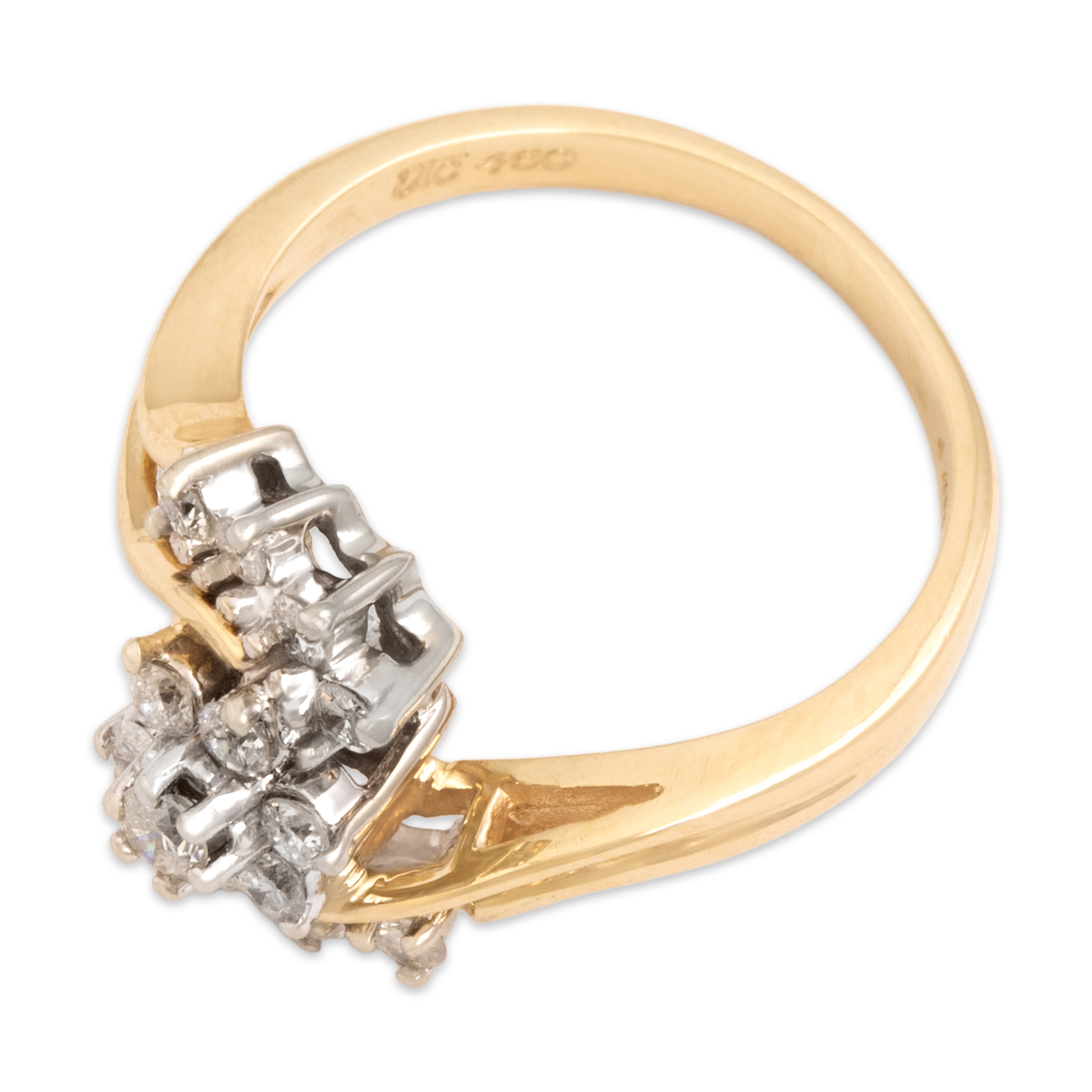 Vintage 14k Yellow Gold Diamond Floral Flowing Bypass Ring - Overall view