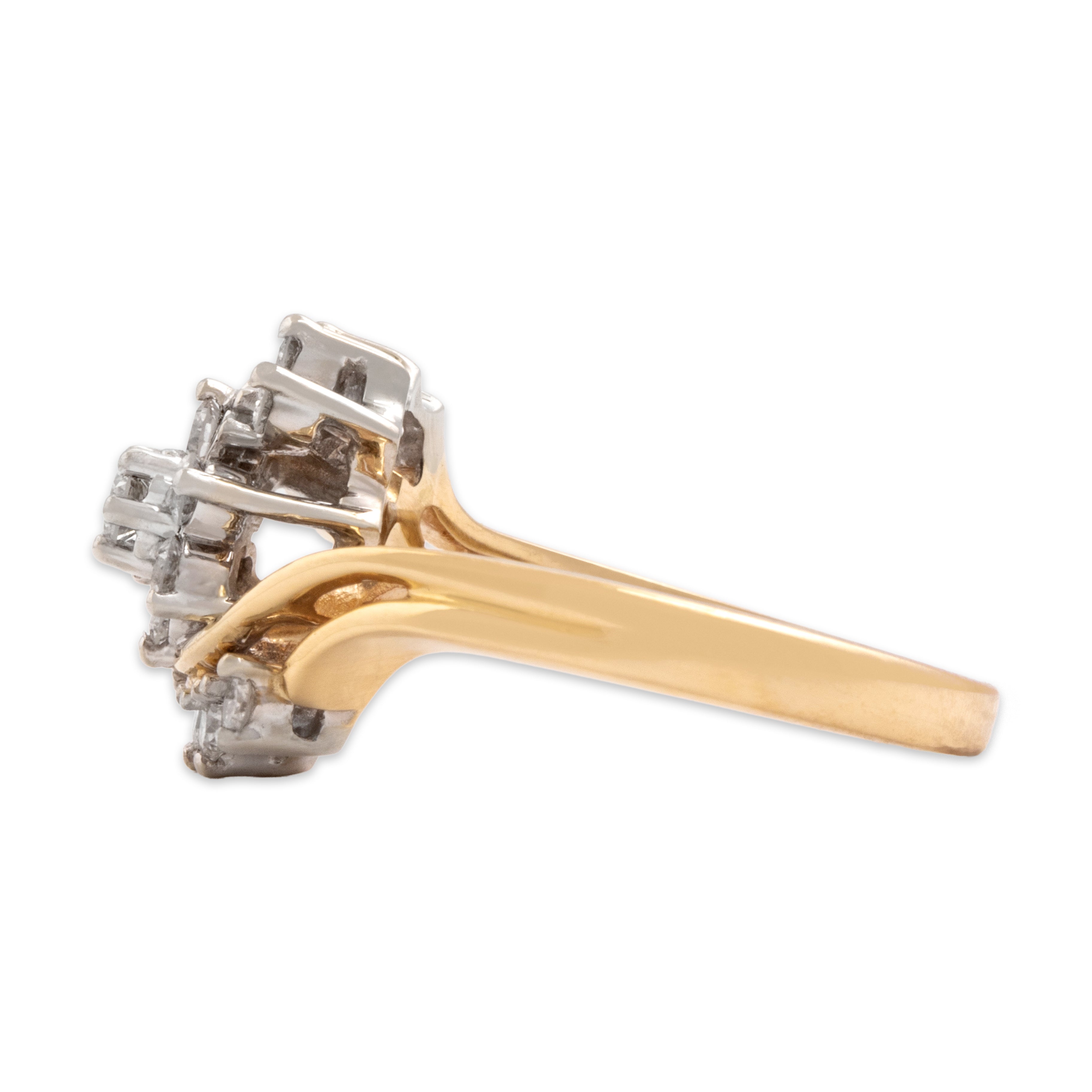 Vintage 14k Yellow Gold Diamond Floral Flowing Bypass Ring - Side view