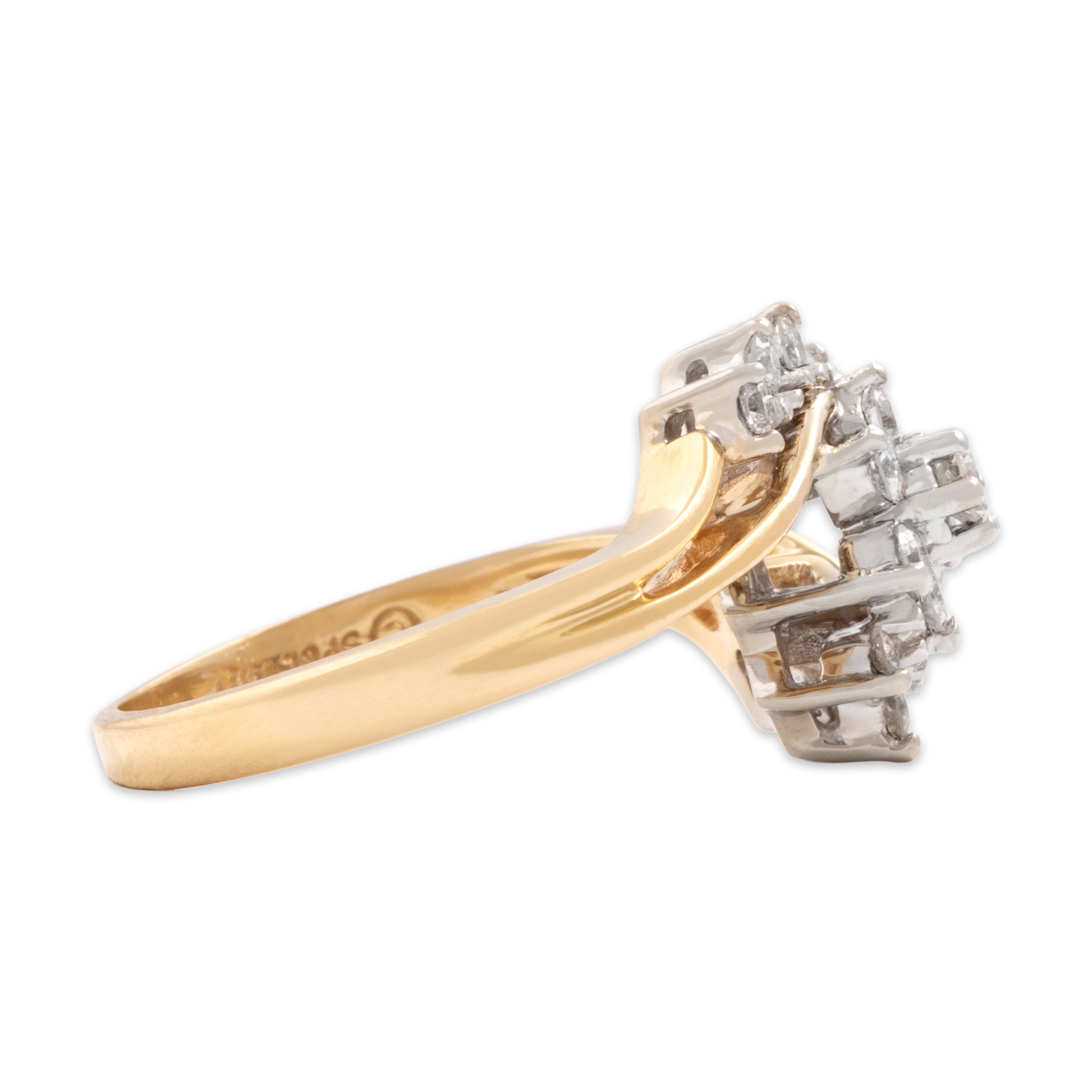 Vintage 14k Yellow Gold Diamond Floral Flowing Bypass Ring - Side view