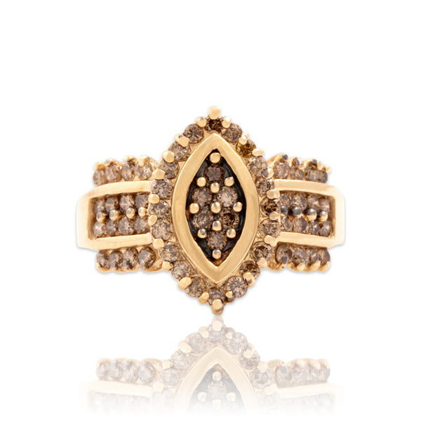 Vintage 14k Yellow Gold .61cttw Chocolate Diamond Wide Band Navette Ring 6.75