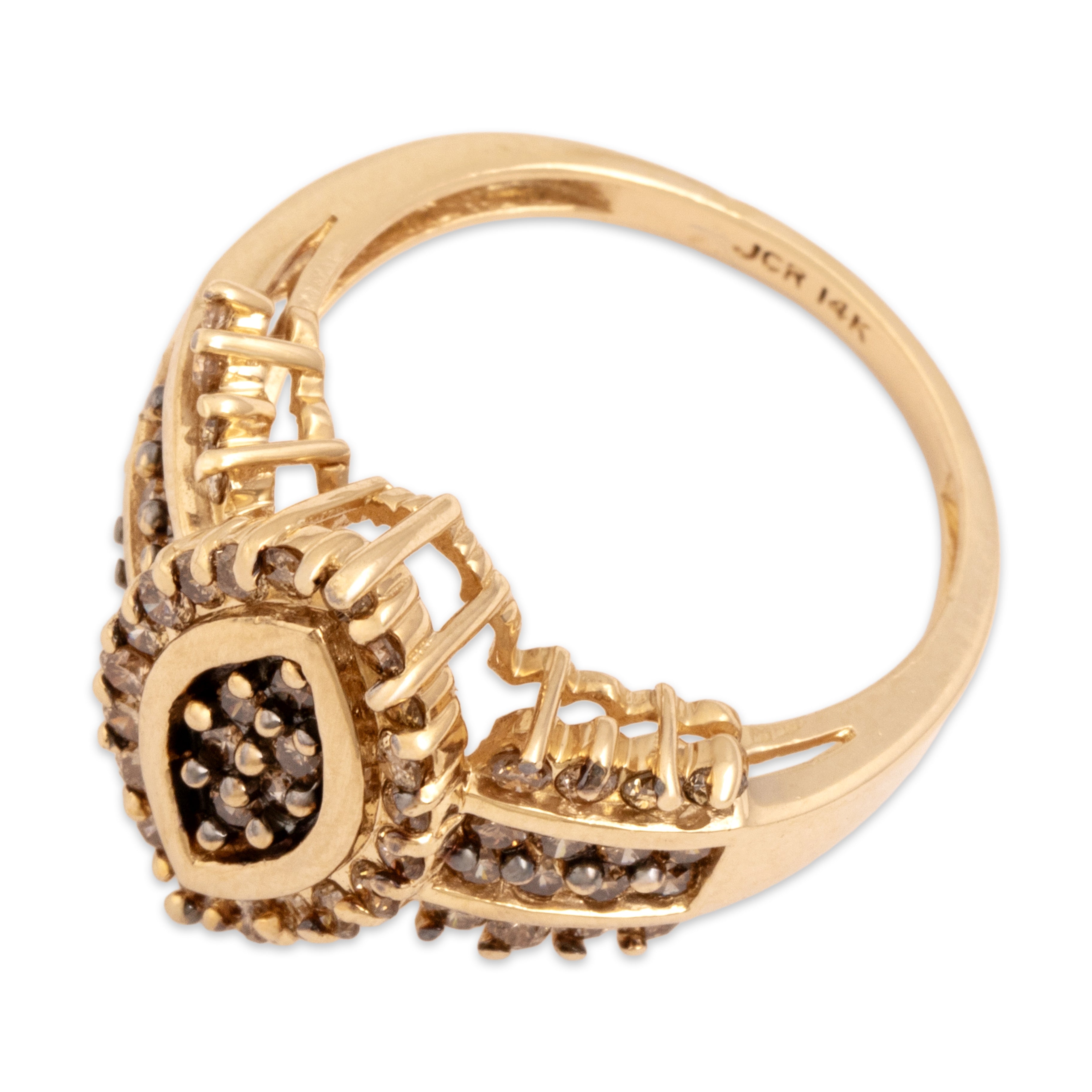 Vintage 14k Yellow Gold .61cttw Chocolate Diamond Wide Band Glittering Navette Ring - Overall view