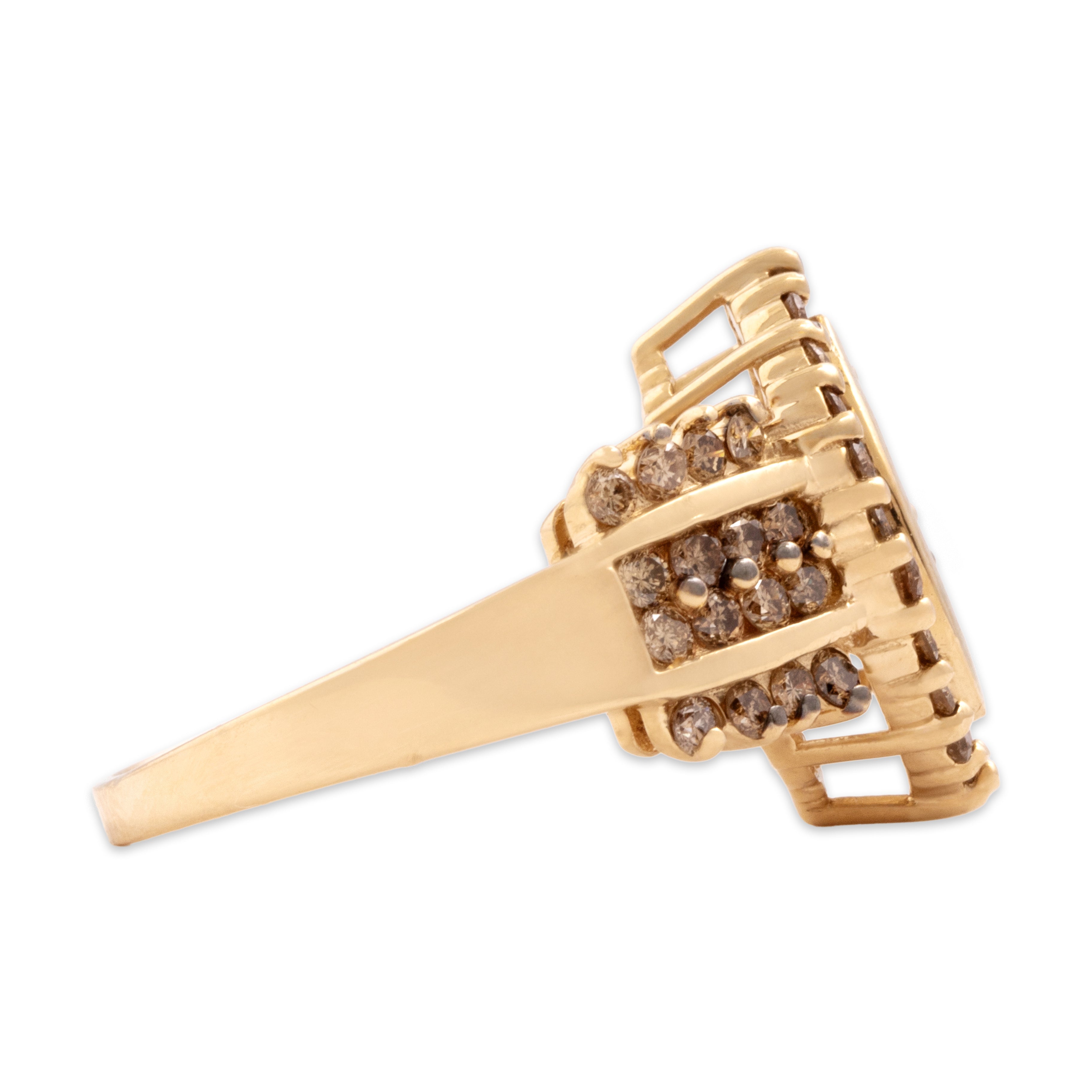 Vintage 14k Yellow Gold .61cttw Chocolate Diamond Wide Band Glittering Navette Ring - Side view