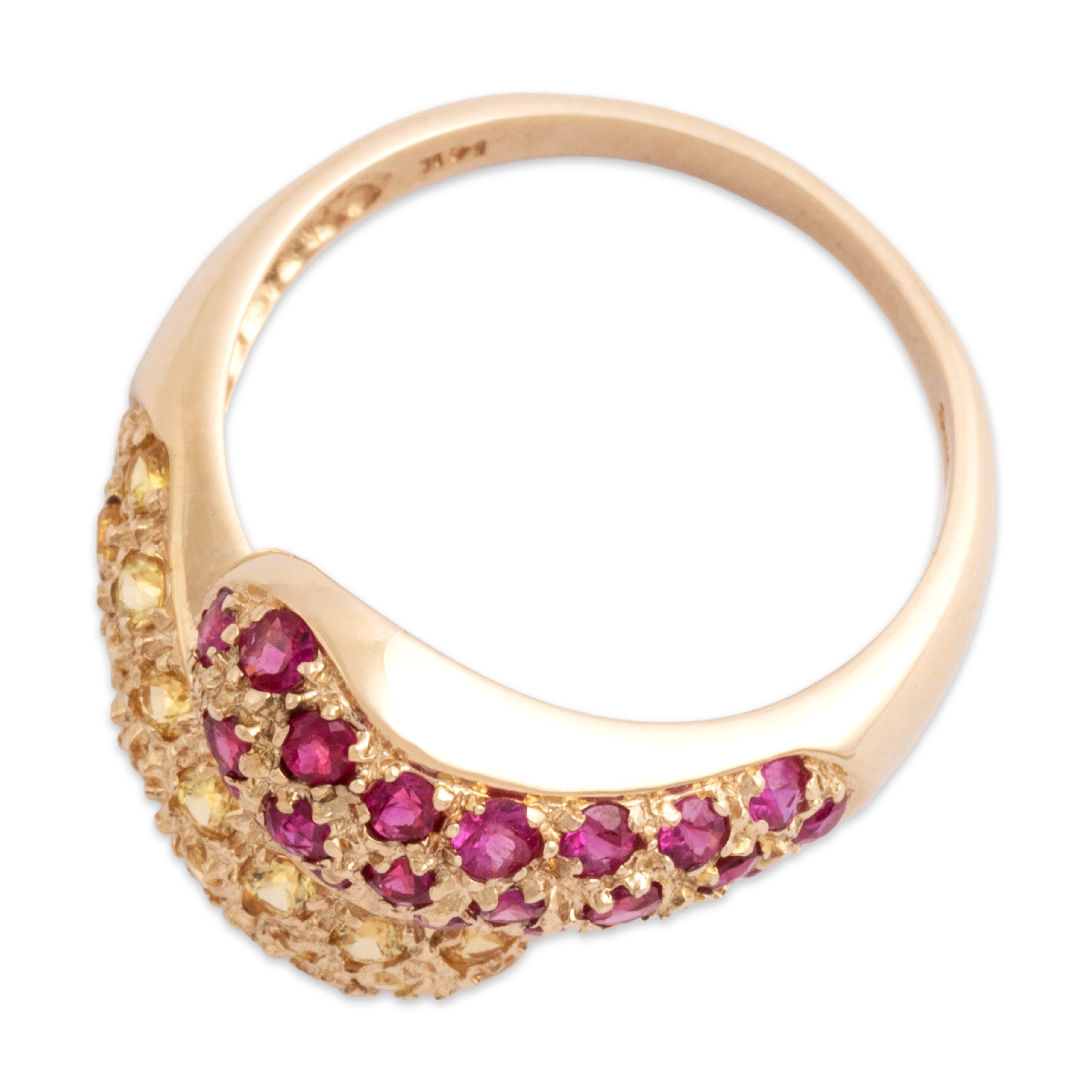Vintage 14k Yellow Gold .56cttw Yellow Sapphire .55cttw Ruby Vibrant Bypass Ring - Overall view
