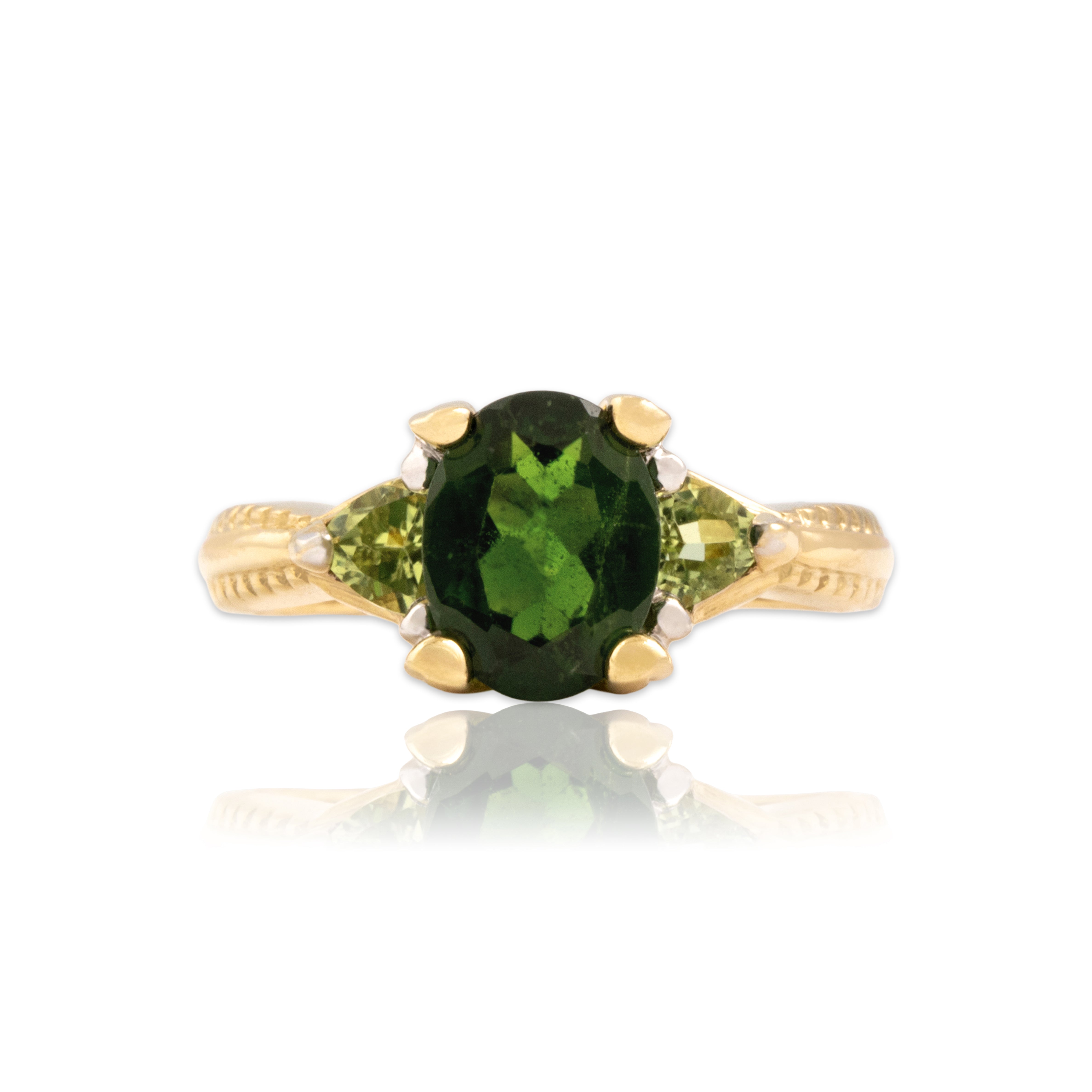 Vintage 14k Yellow Gold 1.63ct Chrome Diopside Peridot Vibrant Trio Ring 7.00