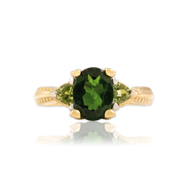 Vintage 14k Yellow Gold 1.63ct Chrome Diopside Peridot Vibrant Trio Ring 7.00