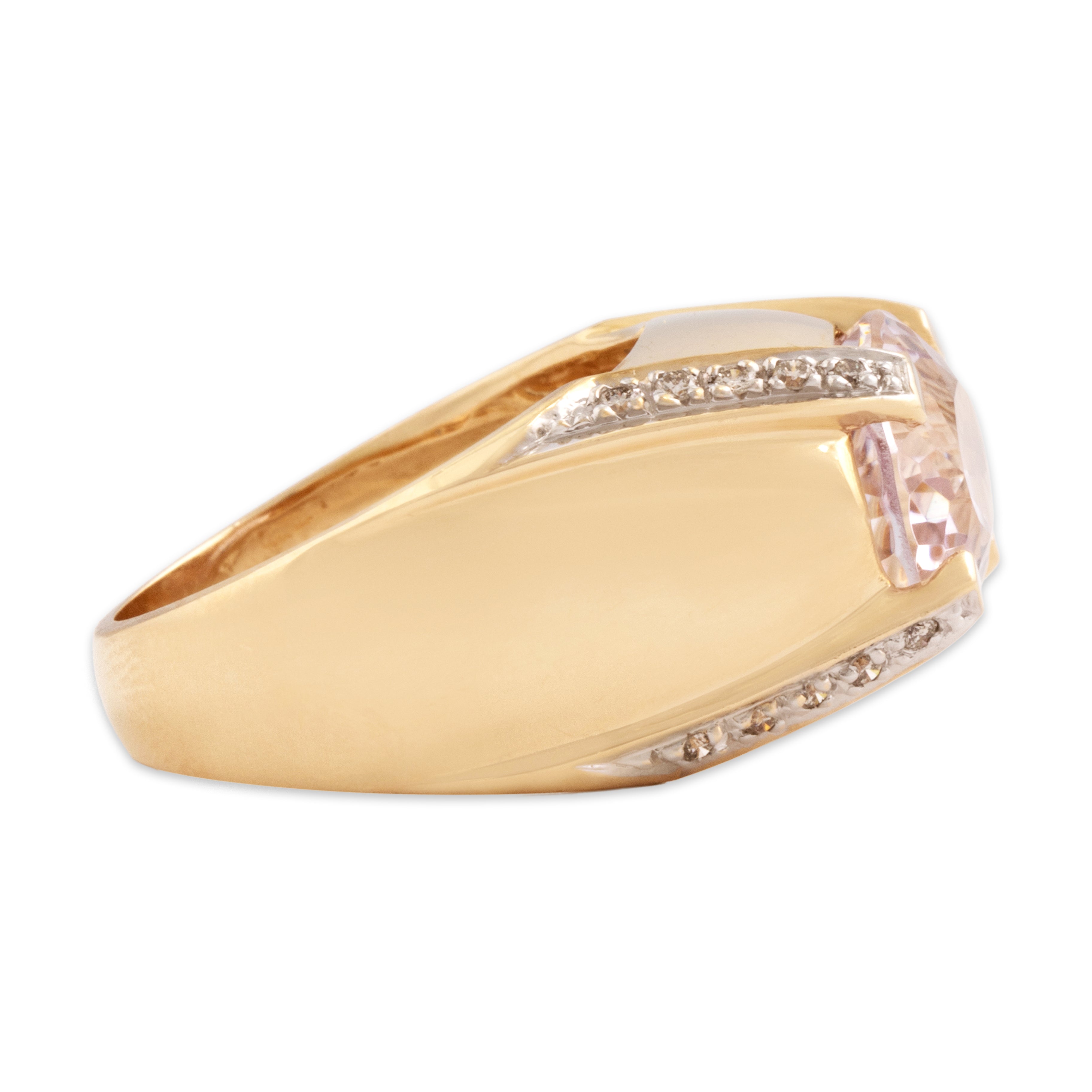 Vintage 14k Yellow Gold 7.07ct Kunzite Diamond Tall East-West Oval Ring - Side view