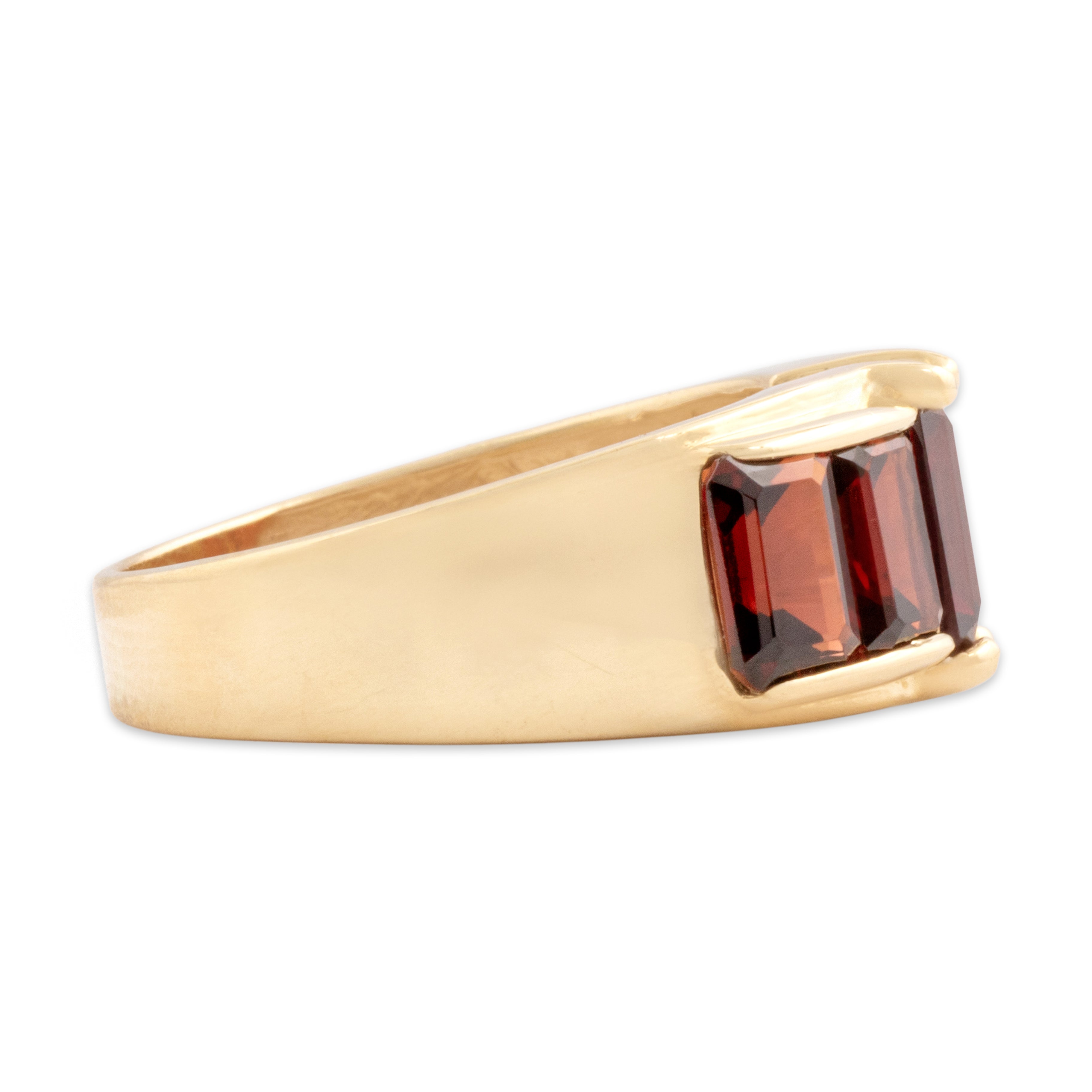 Vintage 14k Yellow Gold 4.07cttw Garnet Sleek Rectangular Channel Ring - Side view