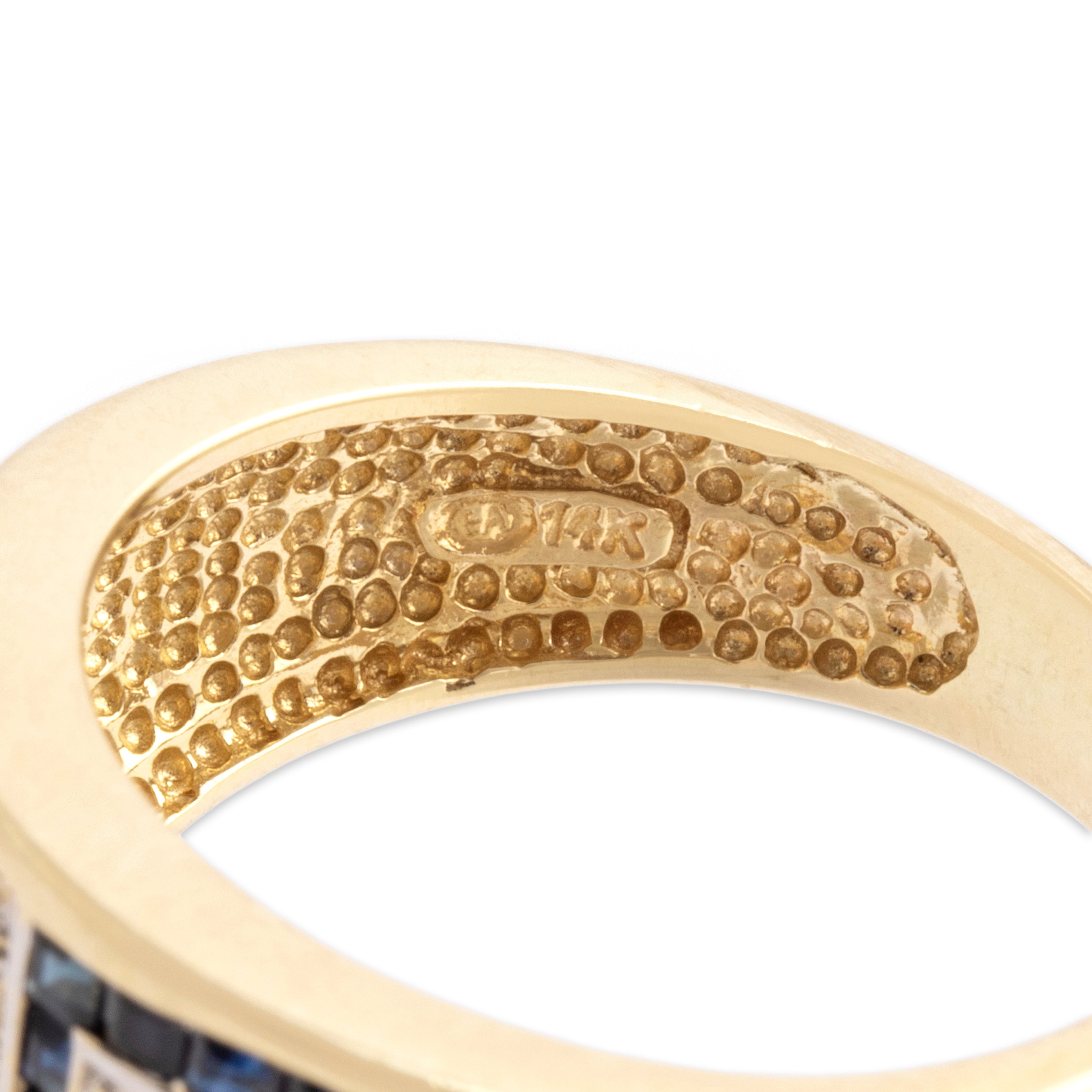 Vintage 14k Yellow Gold Blue Sapphire Ruby Diamond Emerald Wide Geometric Channels Band Ring - Hallmark view