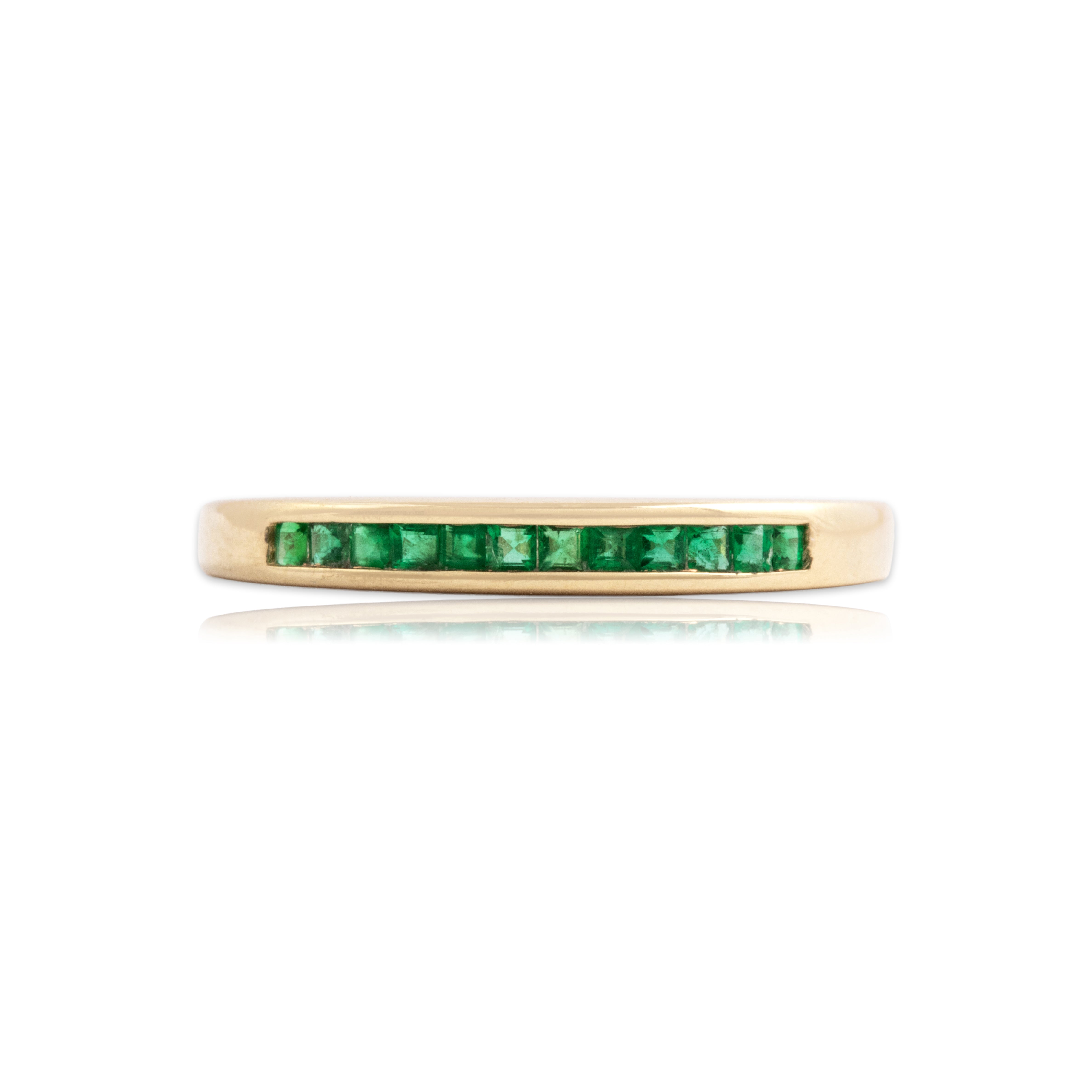 Vintage 14k Yellow Gold Emerald Square Channel Band Ring 8.25
