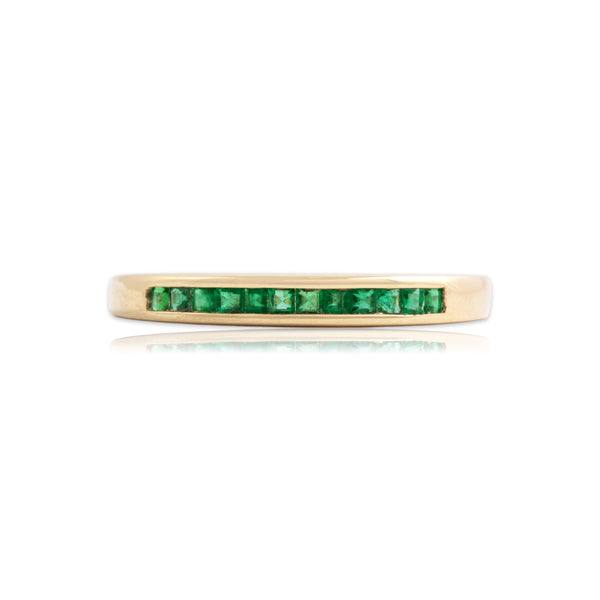 Vintage 14k Yellow Gold Emerald Square Channel Band Ring 8.25