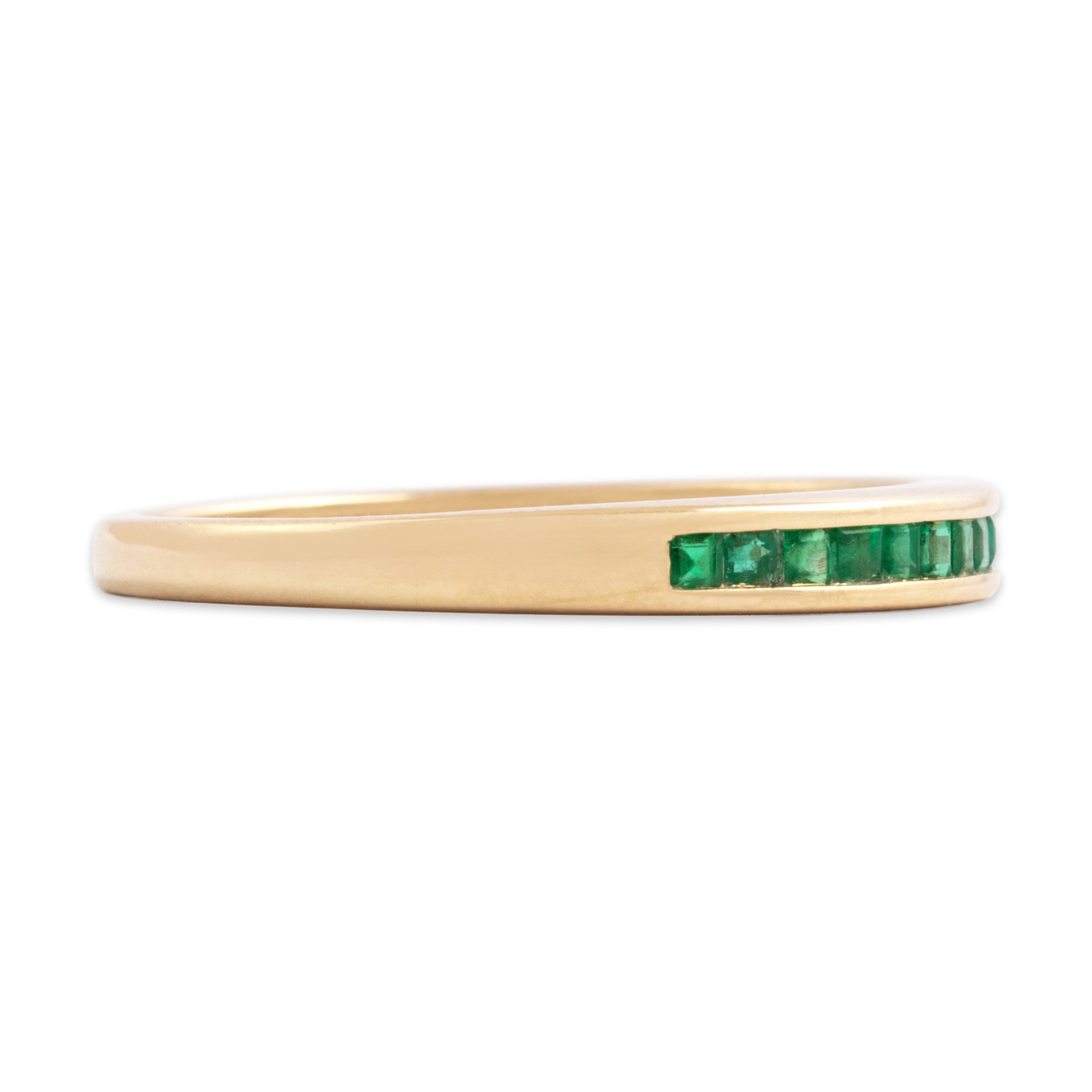 Vintage 14k Yellow Gold Emerald Square Channel Band Ring - Side view