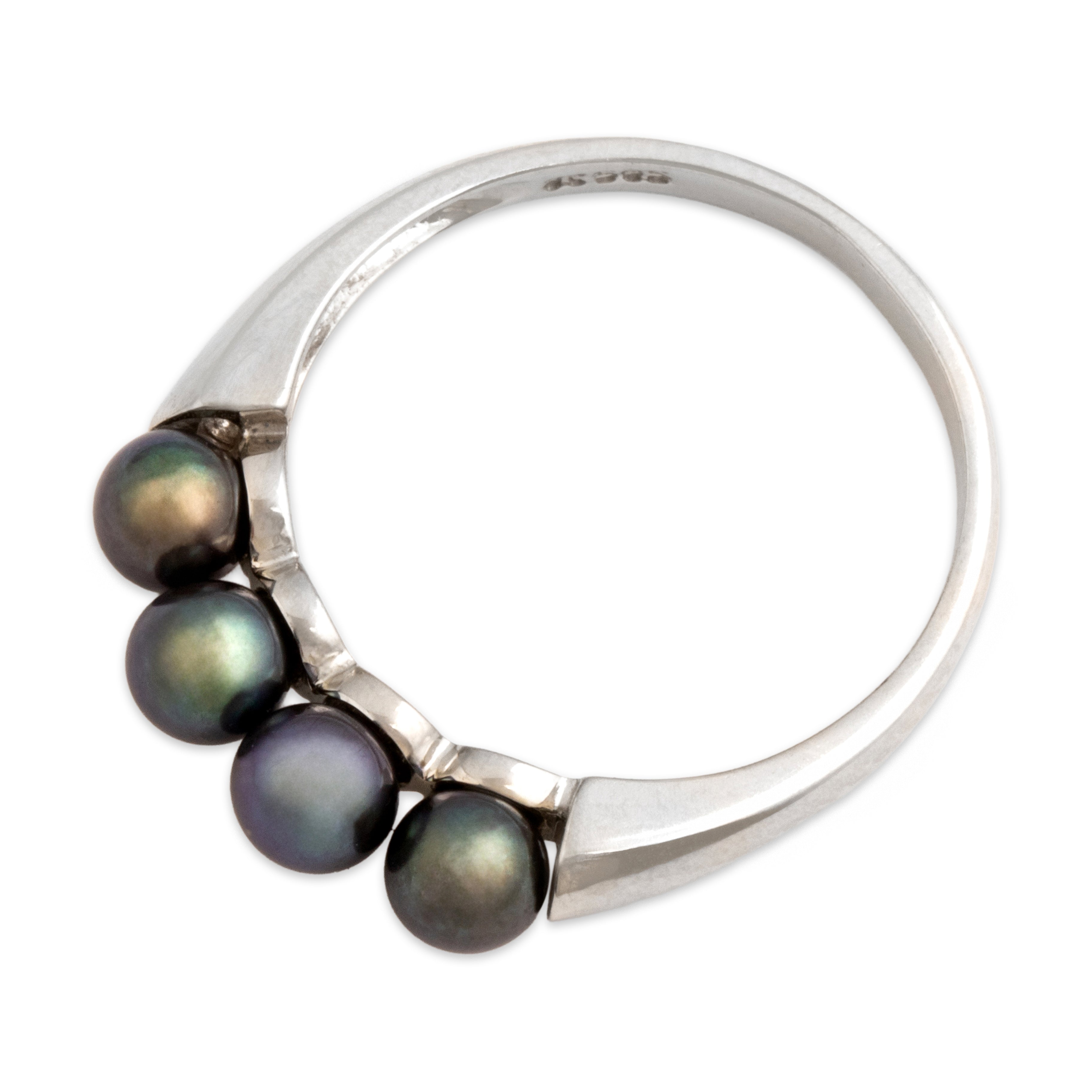 Vintage 14k White Gold Tahitian Pearl Chic Gleaming Row Ring - Overall view