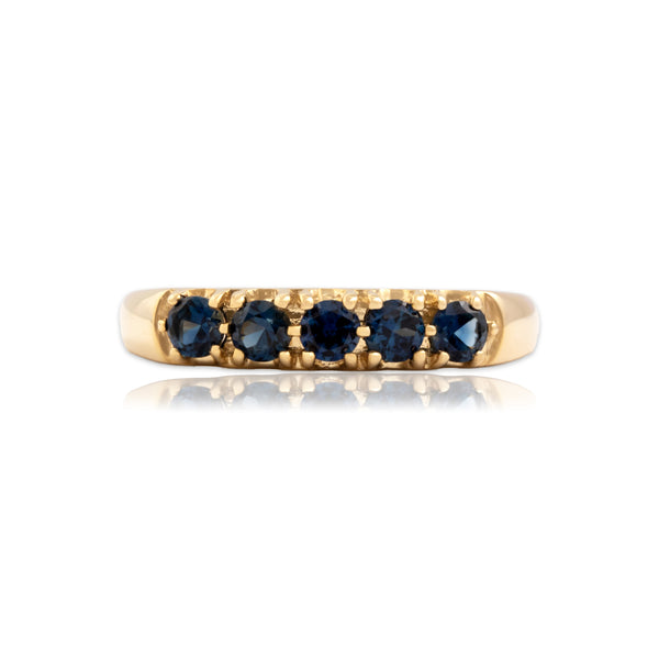Vintage 14k Yellow Gold .62cttw Blue Sapphire Bright Round Line Ring 8.00