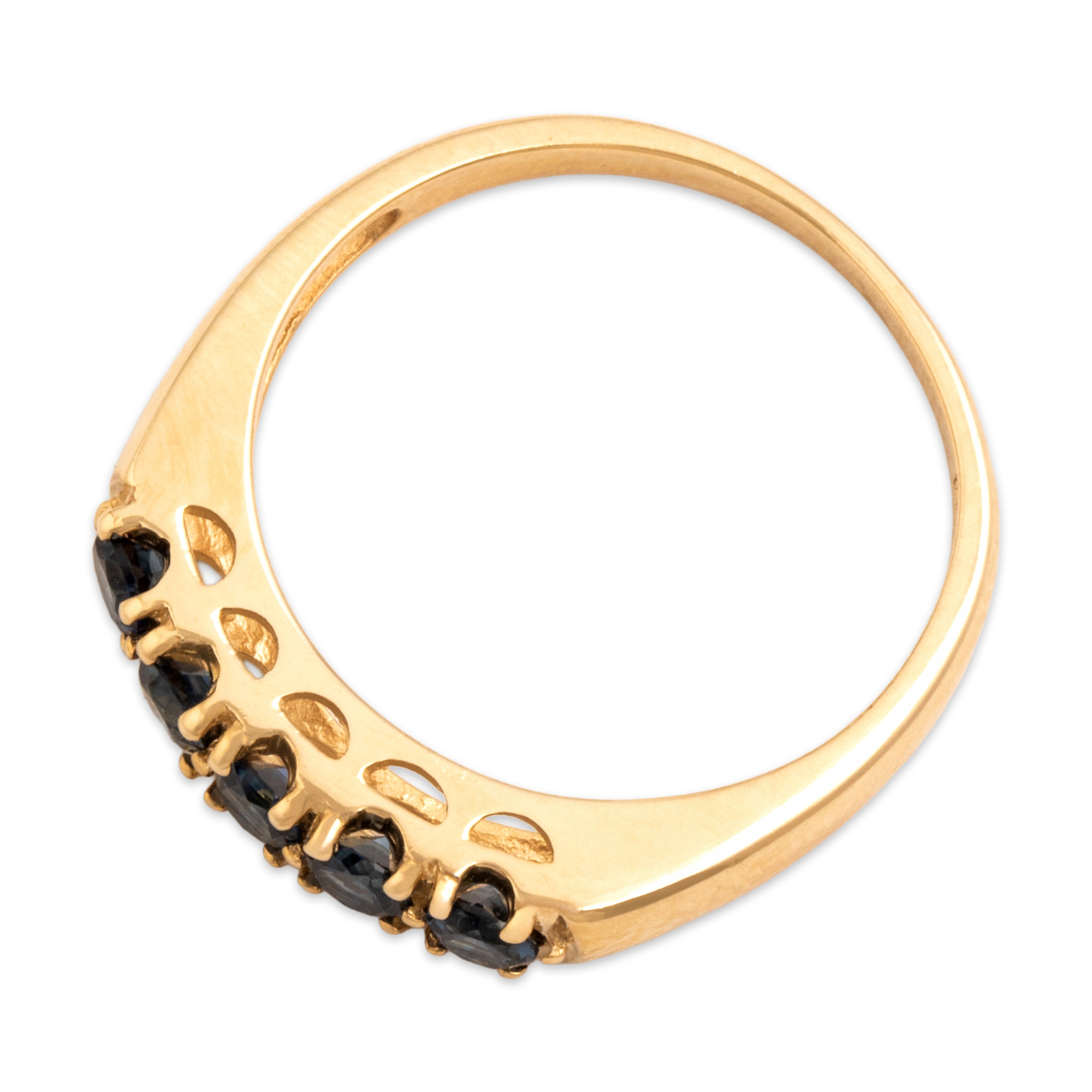 Vintage 14k Yellow Gold .62cttw Blue Sapphire Bright Round Line Ring - Overall view