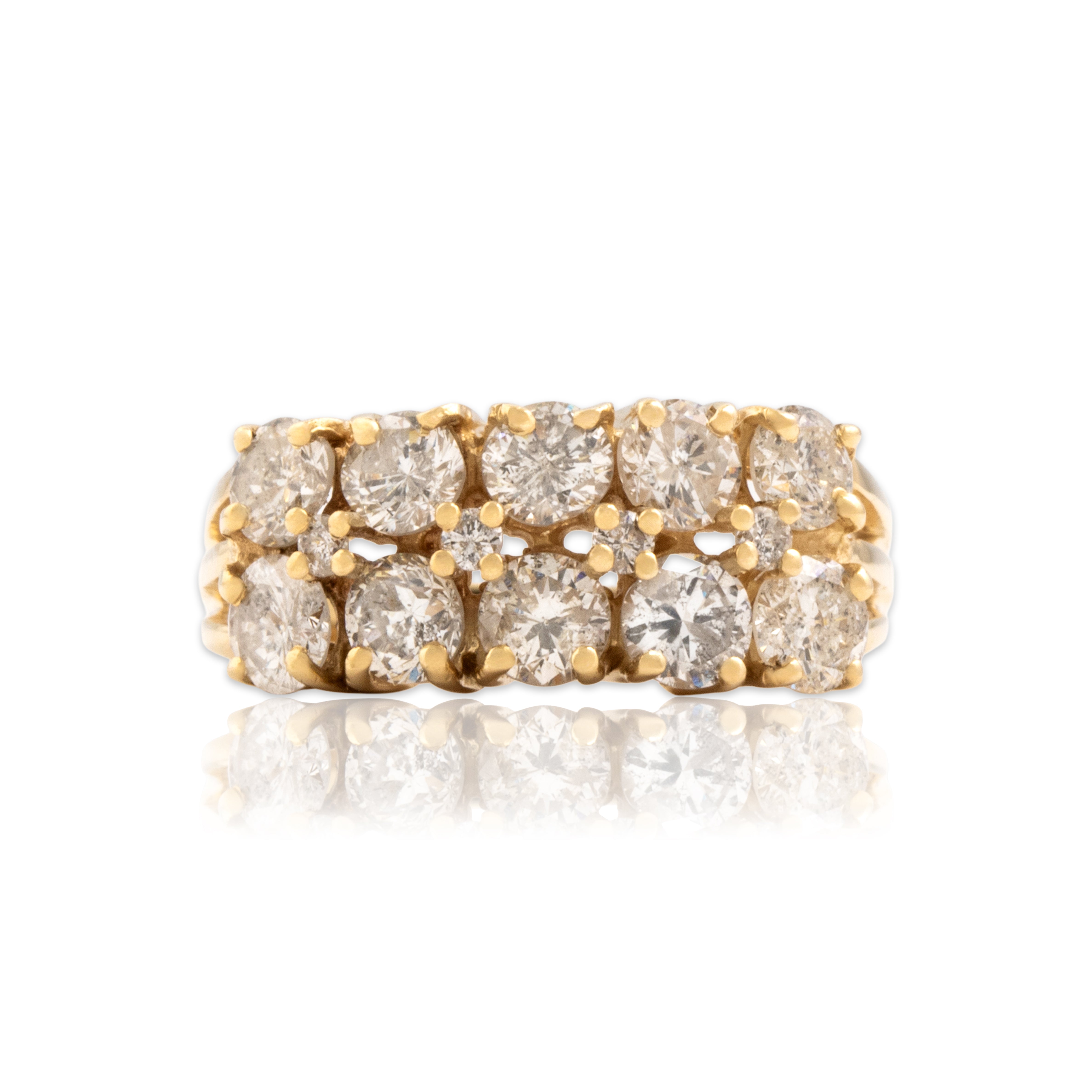 Vintage 14k Yellow Gold 1.8cttw Diamond Row Ring - Close-up view