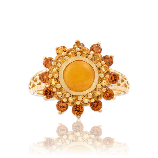 Vintage 14k Yellow Gold 1.0cttw Palmeira Honey Citrine .96ct Yellow Jade Ring 8.00