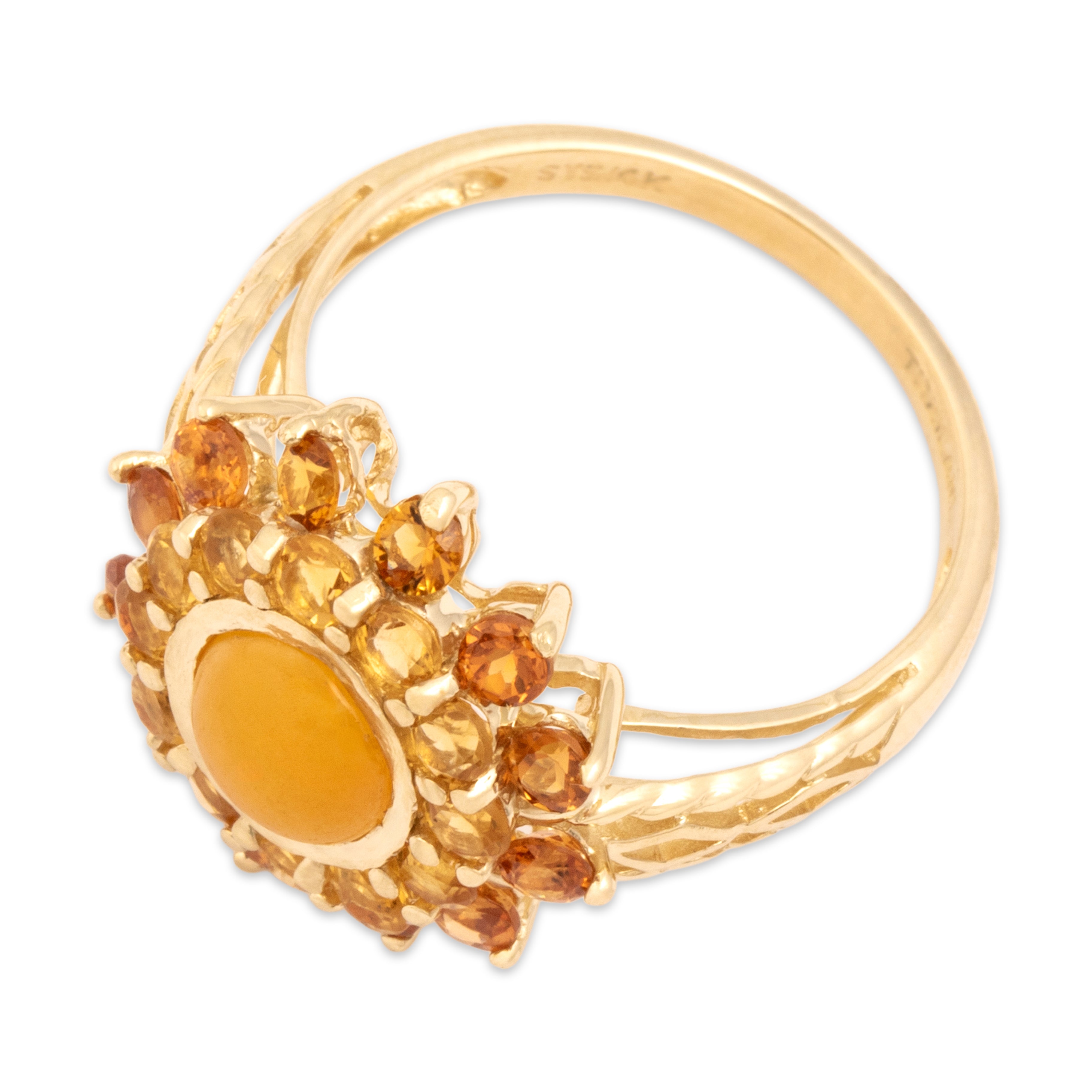 Vintage 14k Yellow Gold 1.0cttw Palmeira Honey Citrine .96ct Yellow Jade Ring 8.00