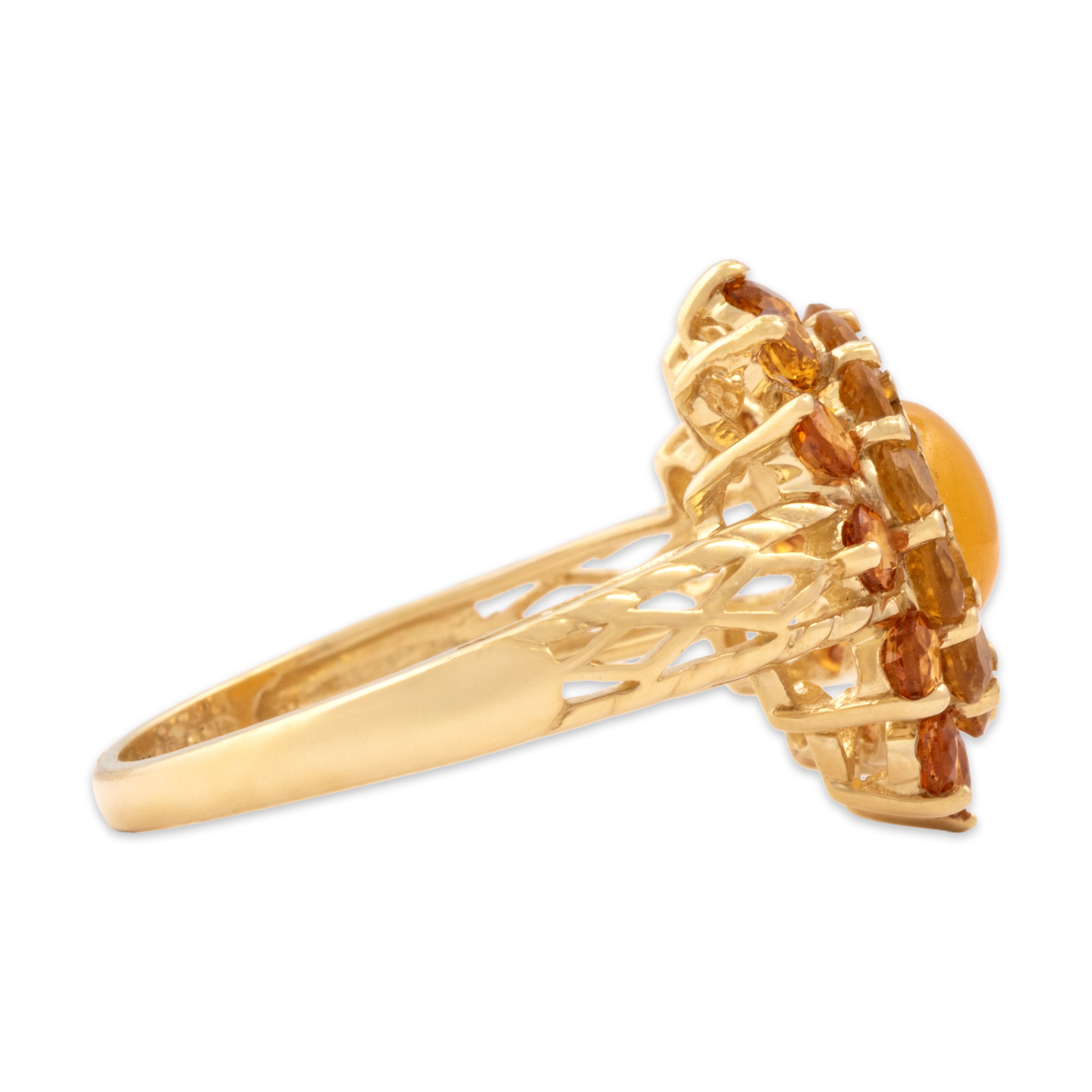 Vintage 14k Yellow Gold 1.0cttw Palmeira Honey Citrine .96ct Yellow Jade Cheerful Sunny Halo Ring - Side view