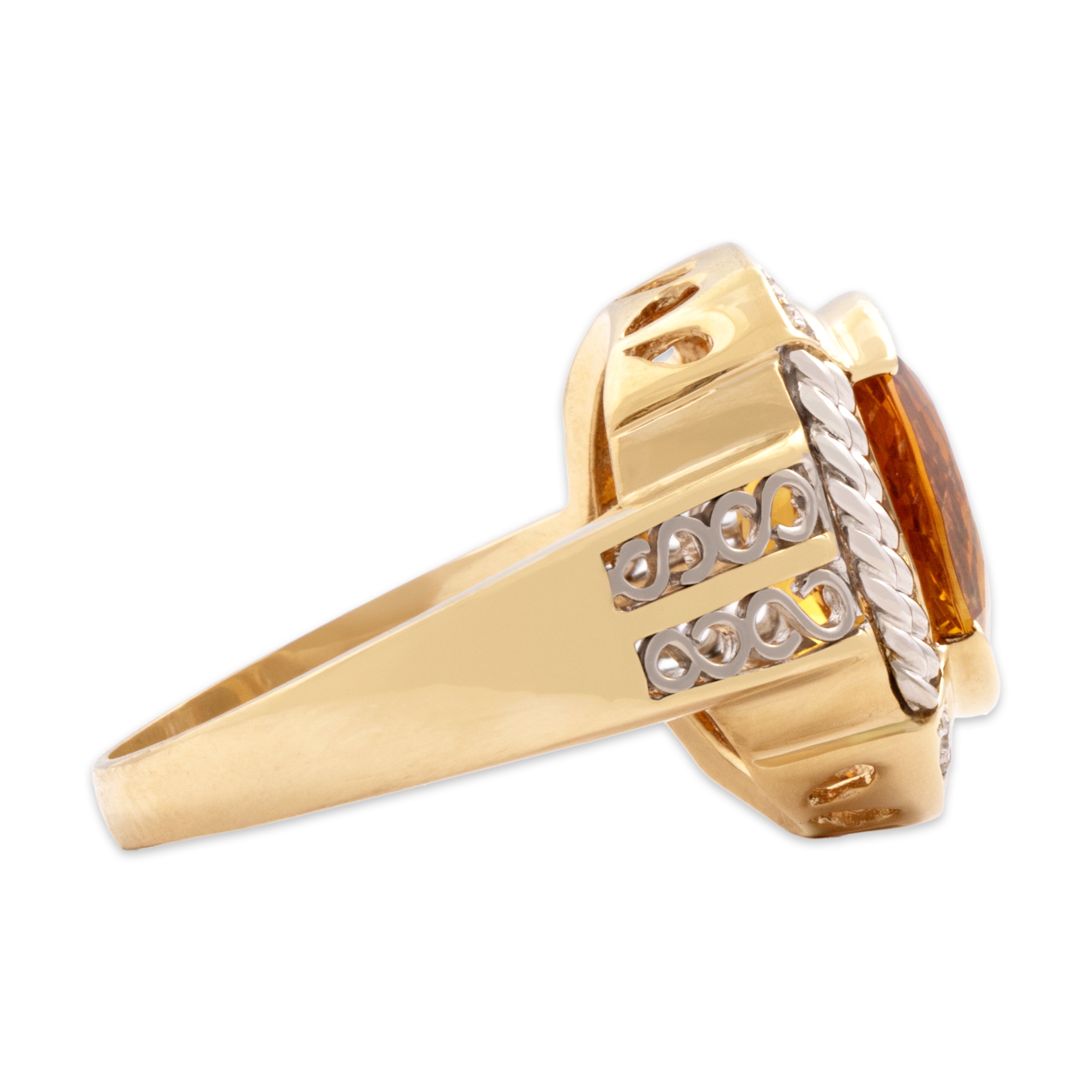 Vintage 14k Yellow & White Gold 3.73ct Citrine Diamond Bold Rope Border Oval Ring - Side view