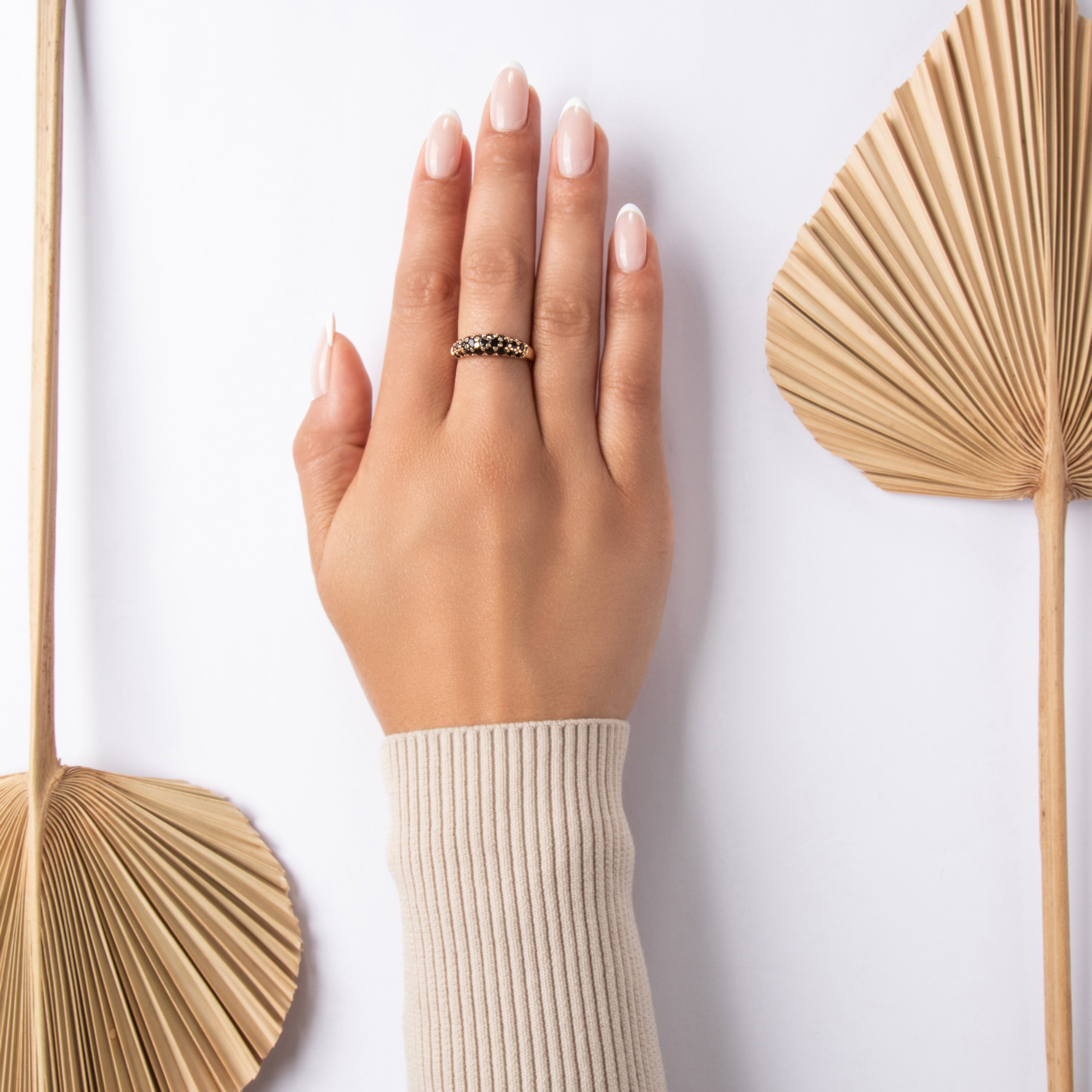 Vintage 14k Yellow Gold [Custom Carat] Domed Pavã© Band Ring - On model view
