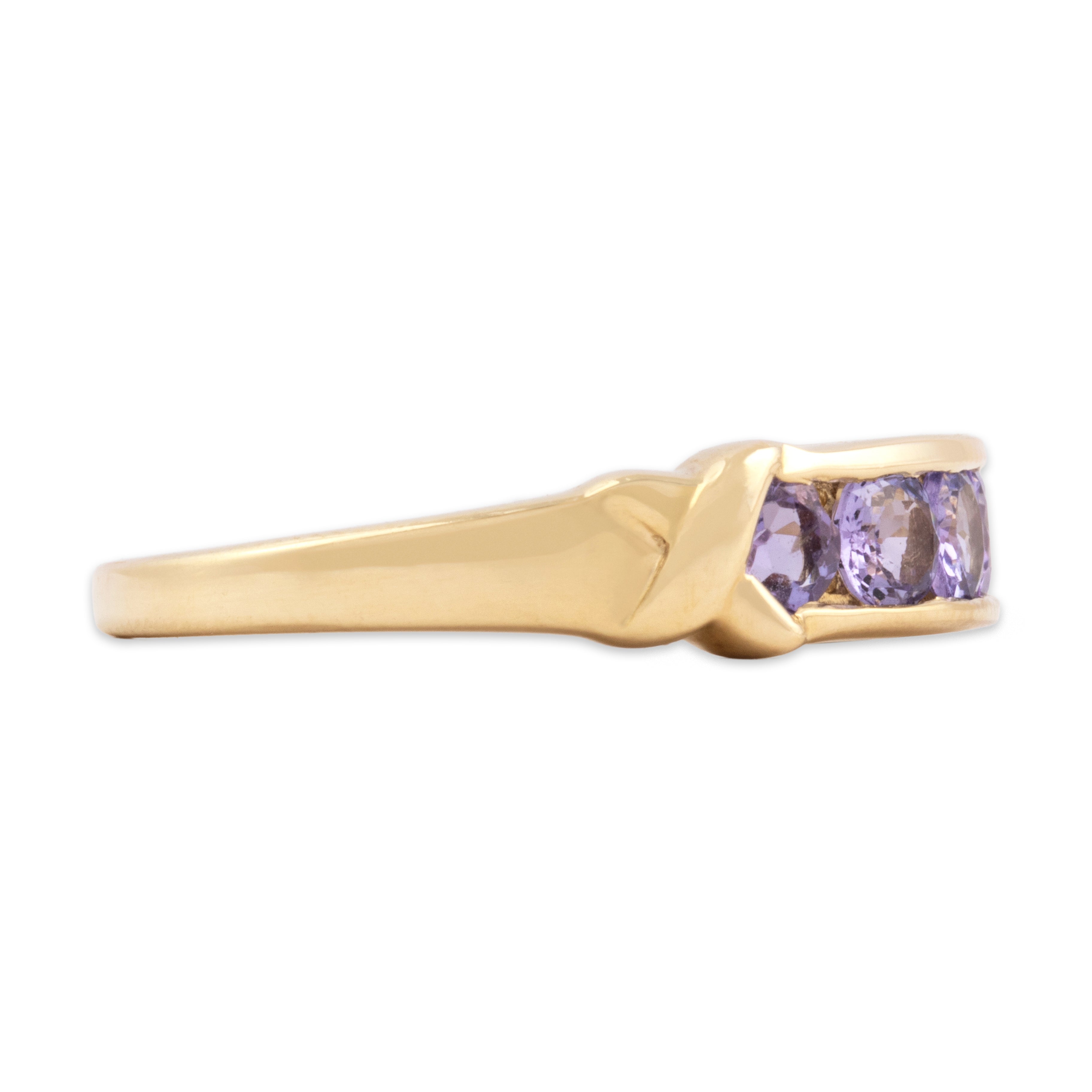 Vintage 14k Yellow Gold .84cttw Tanzanite Knot Accent Channel Bar Band Ring - Side view