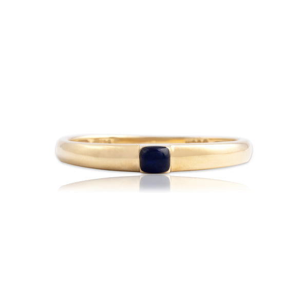 Vintage 14k Yellow Gold Simple Blue Enamel Ring 6.75