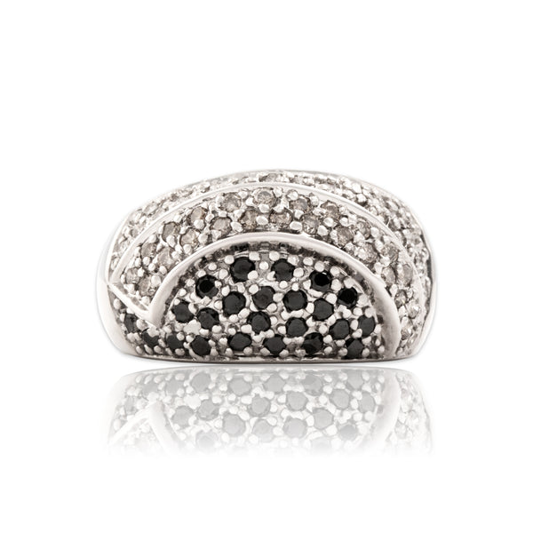 Vintage 14k White Gold White Diamond Champagne Diamond Black Diamond Pavã Ring 6.75