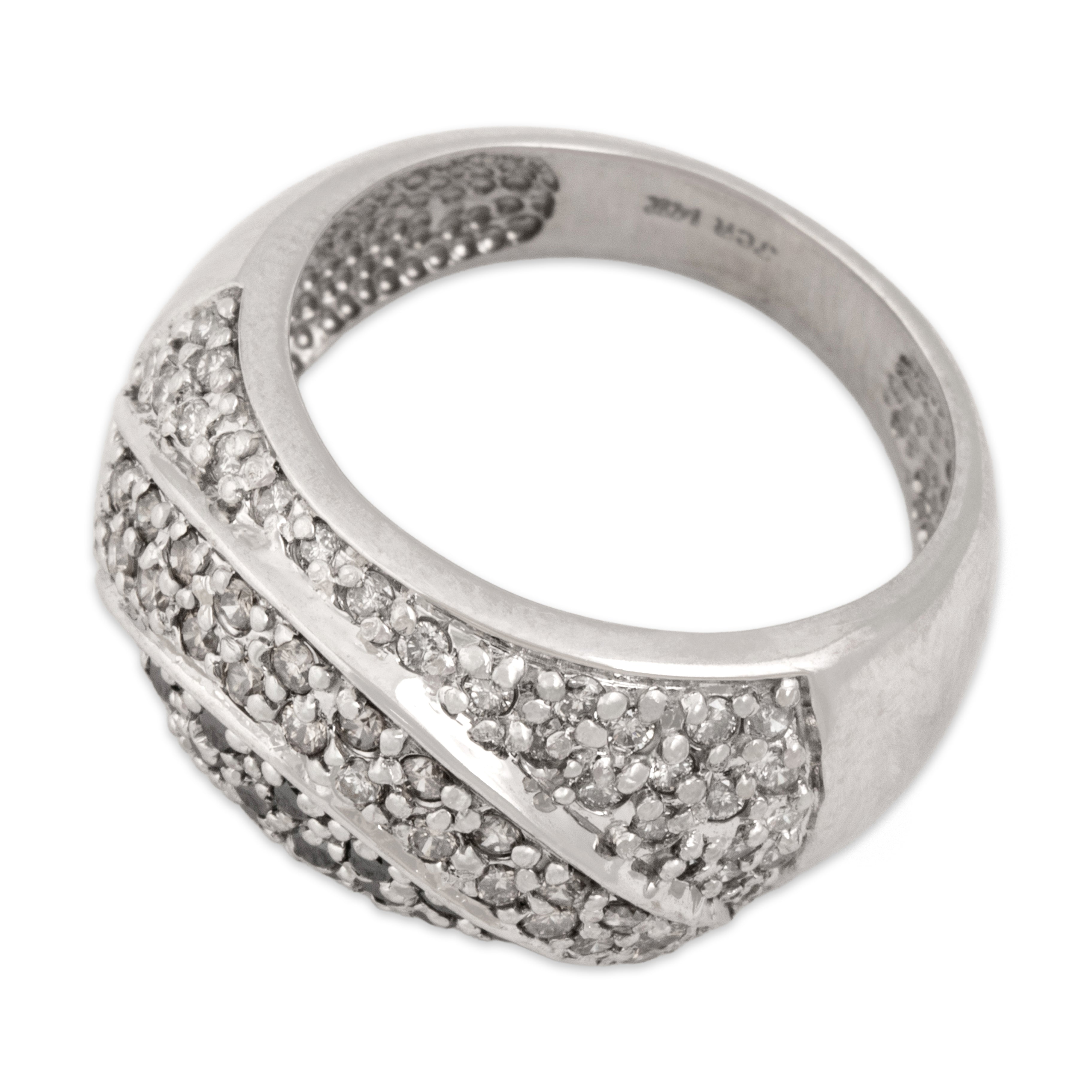 Vintage 14k White Gold White Diamond Champagne Diamond Black Diamond Wide Pavã© Swoop Band Ring - Overall view