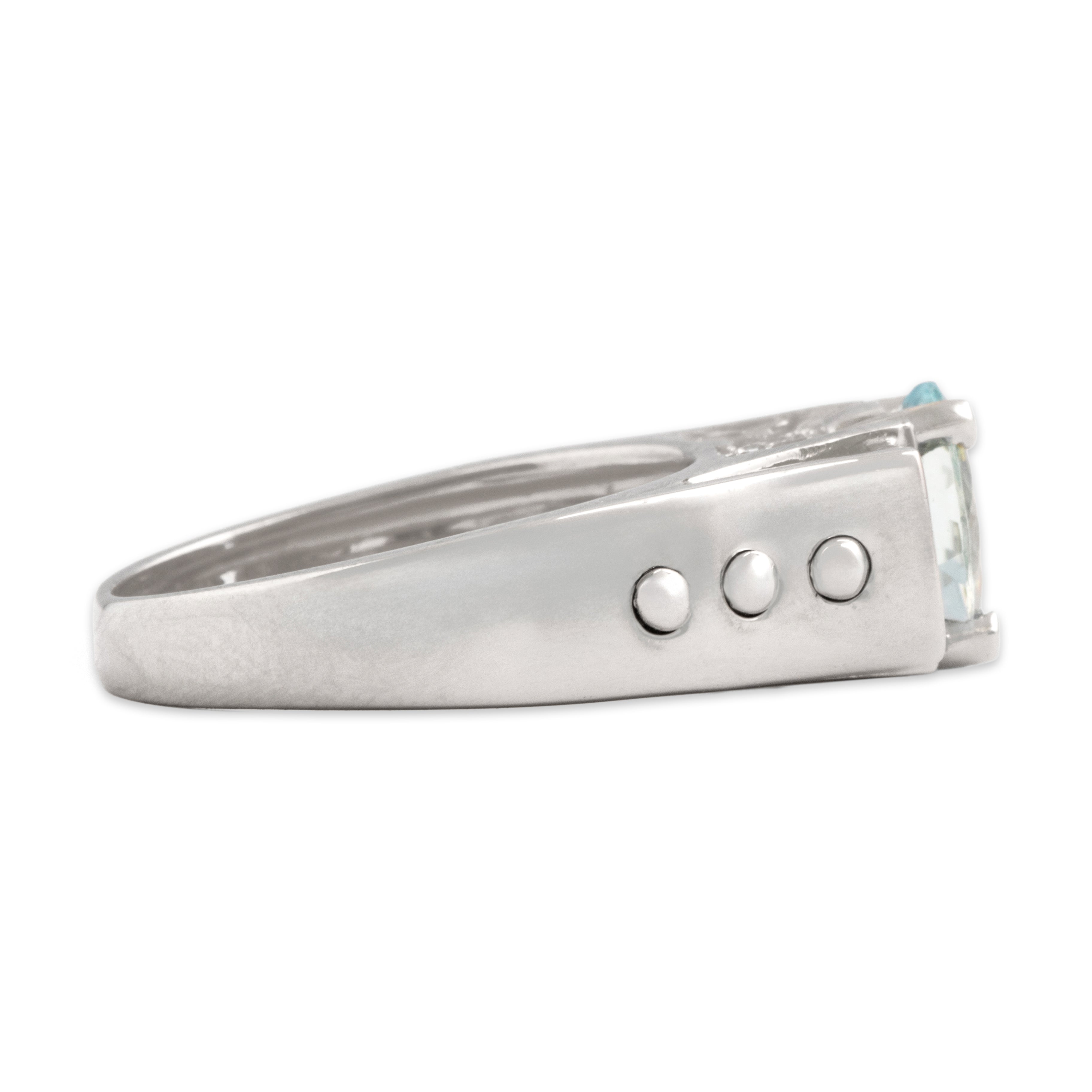 Vintage 14k White Gold 1.38ct Aquamarine Diamond Tall Ornate Architectural Ring - Side view