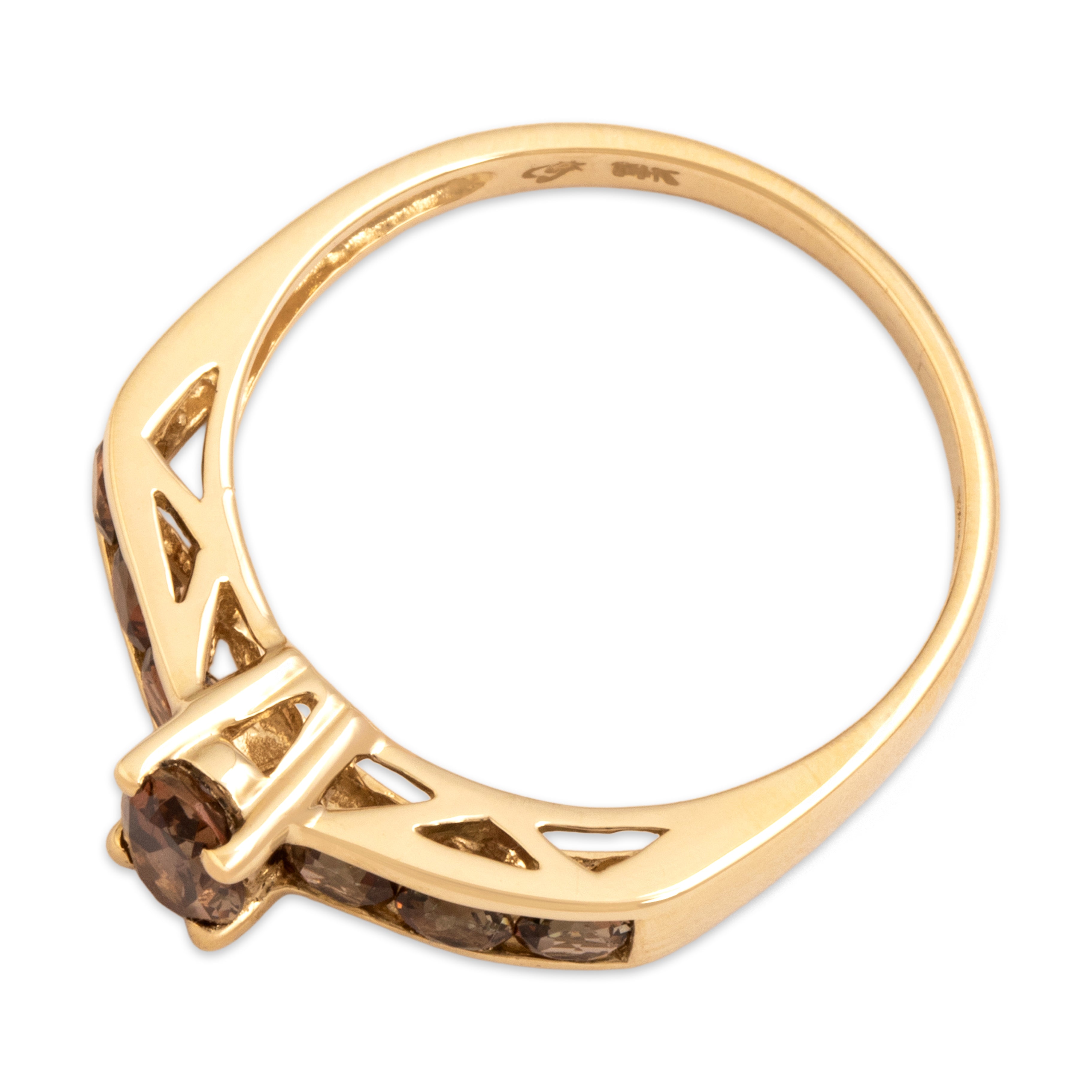 Vintage 14k Yellow Gold .86cttw Andalusite Sleek Oval Channel Shoulder Ring - Overall view