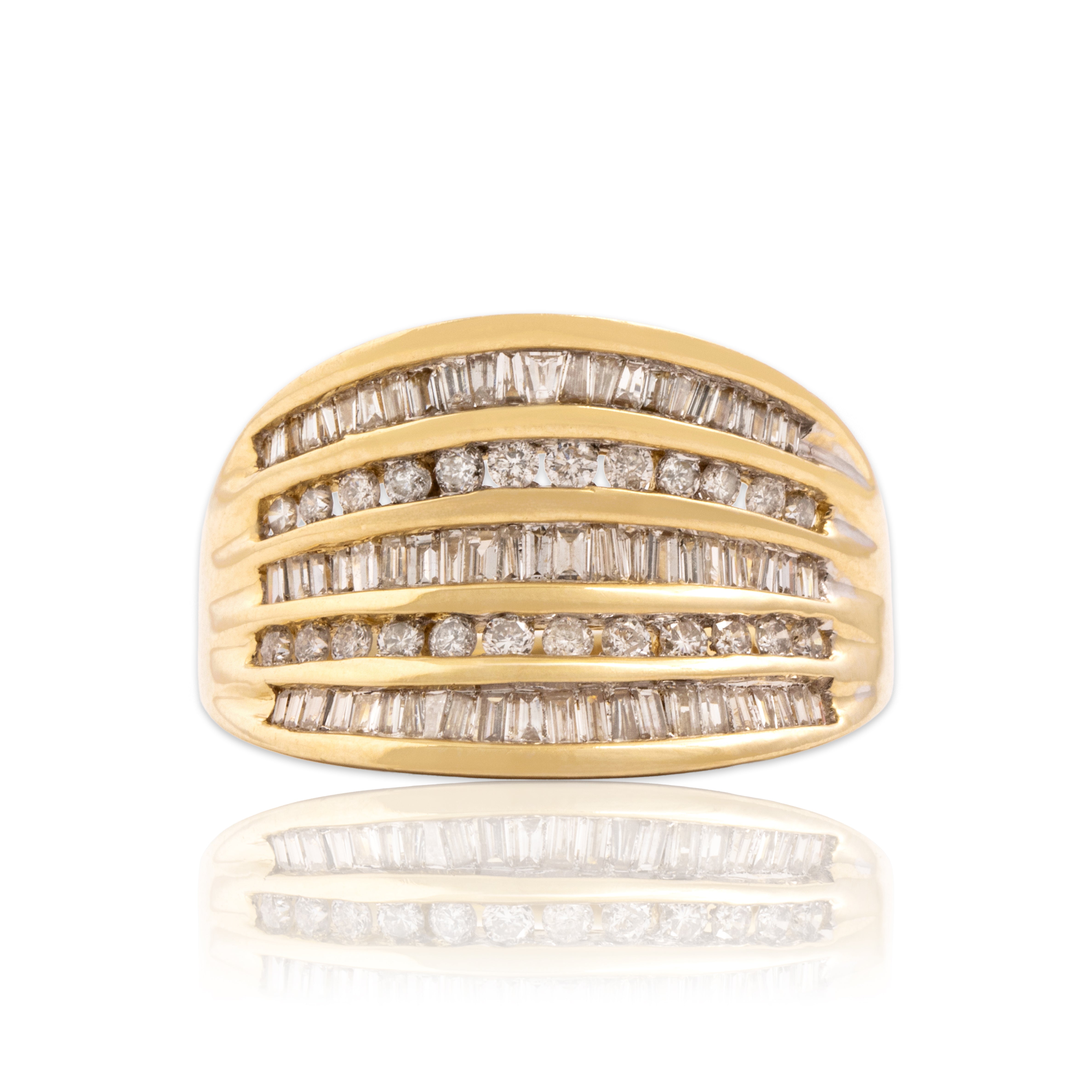 Vintage 14k Yellow Gold 1.21cttw Diamond Wide Alternating Cut Line Band Ring - Close-up view