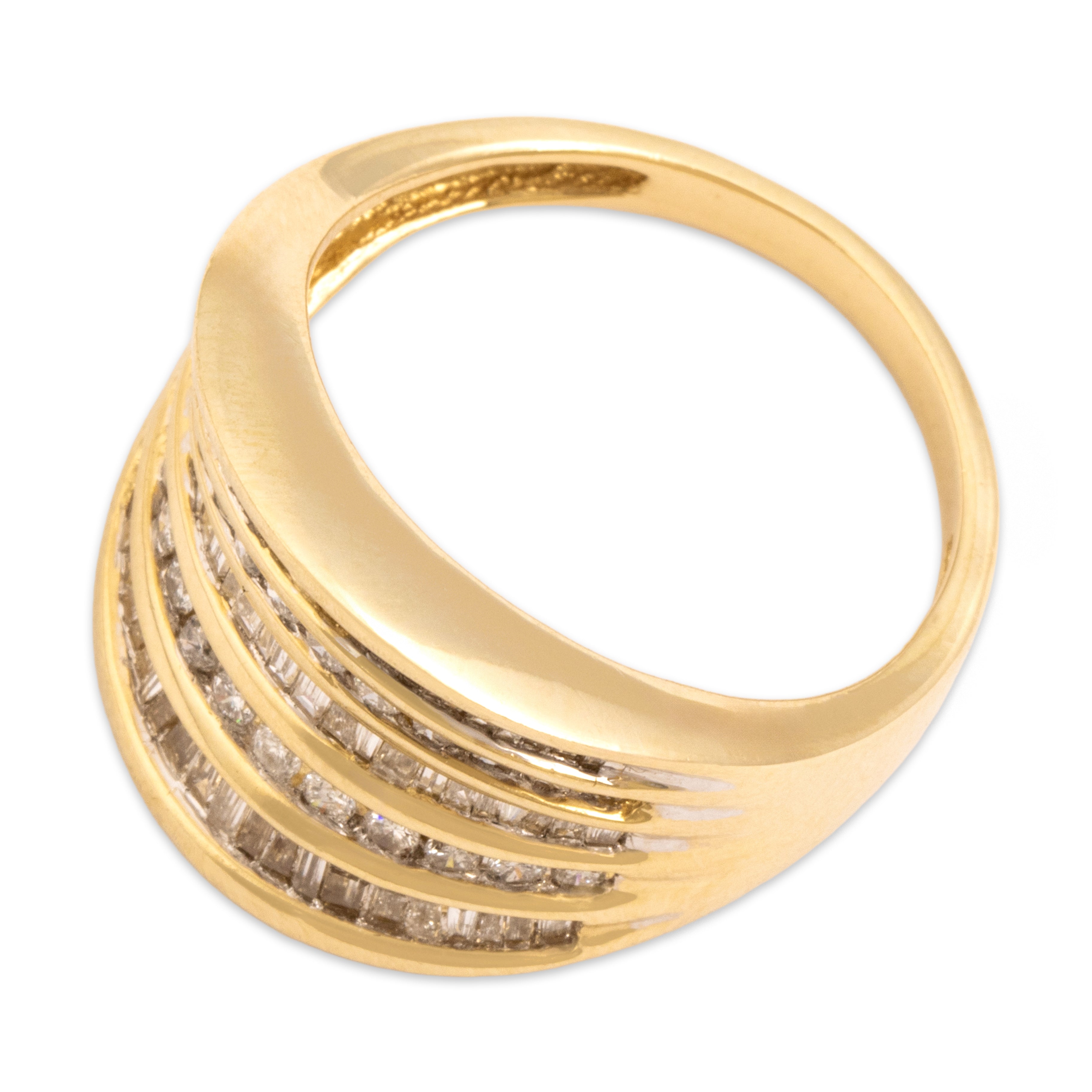 Vintage 14k Yellow Gold 1.21cttw Diamond Wide Alternating Cut Line Band Ring - Overall view