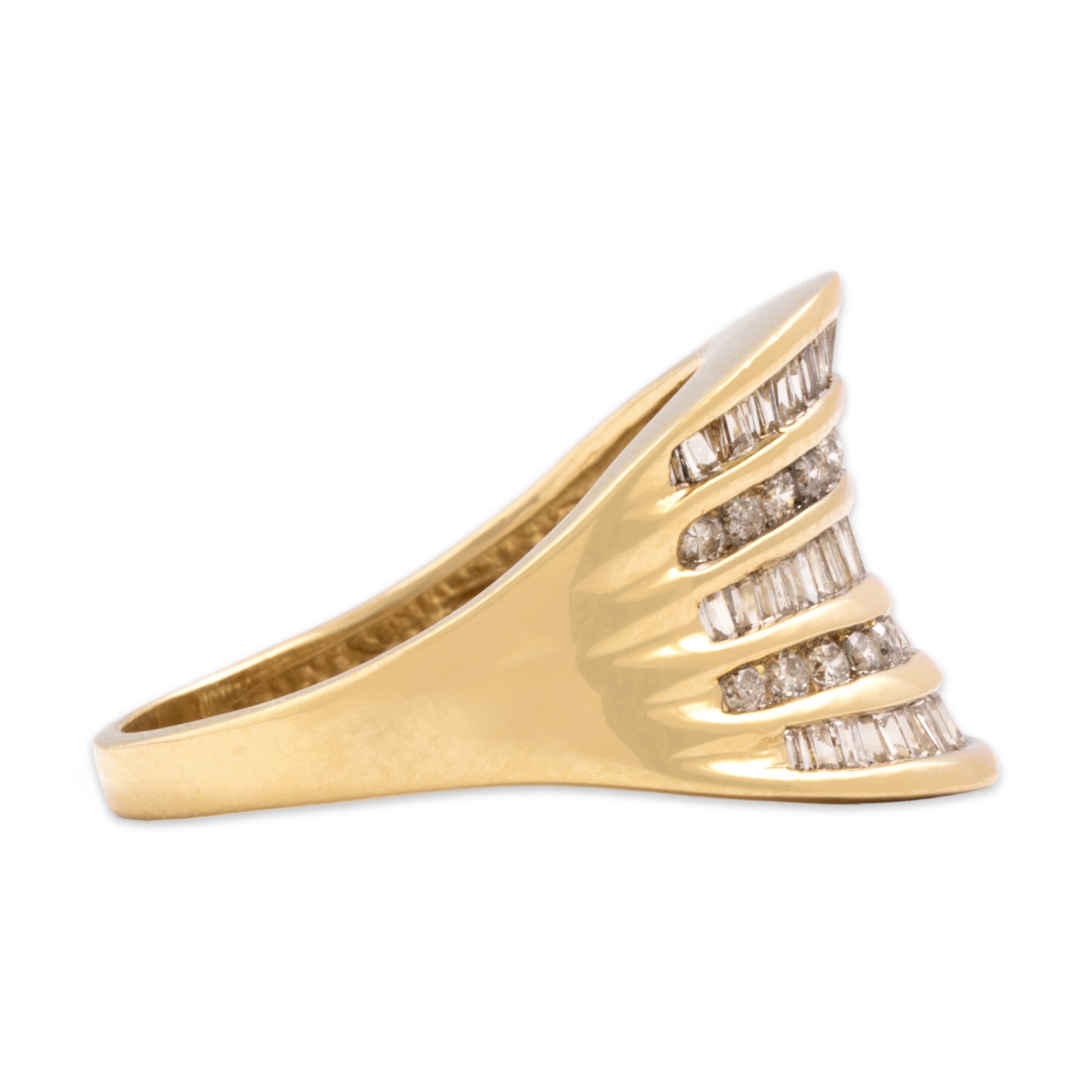 Vintage 14k Yellow Gold 1.21cttw Diamond Wide Alternating Cut Line Band Ring - Side view