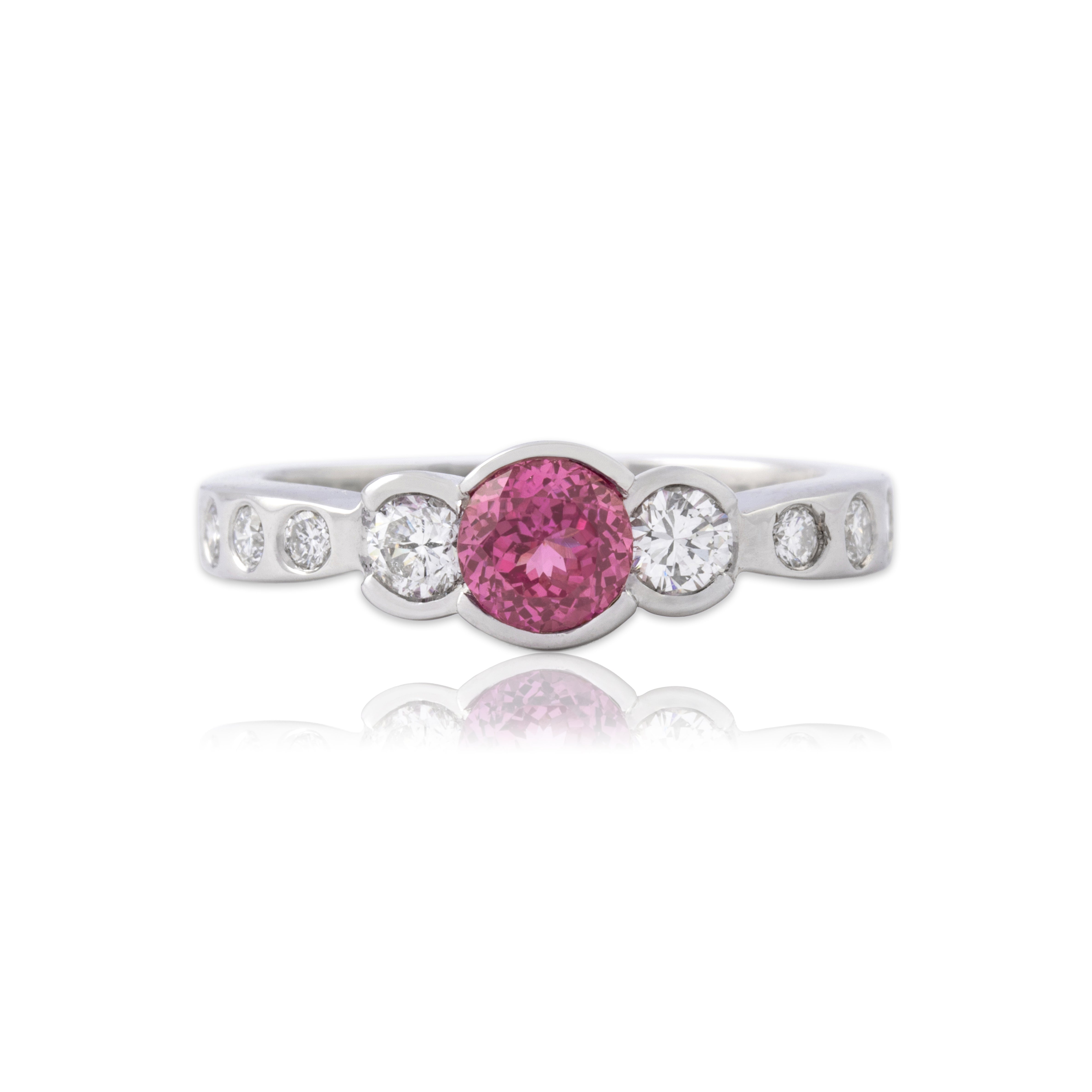 Estate 14k White Gold .76ct Pink Sapphire .66cttw Diamond Stunning Trio Ring 8.00