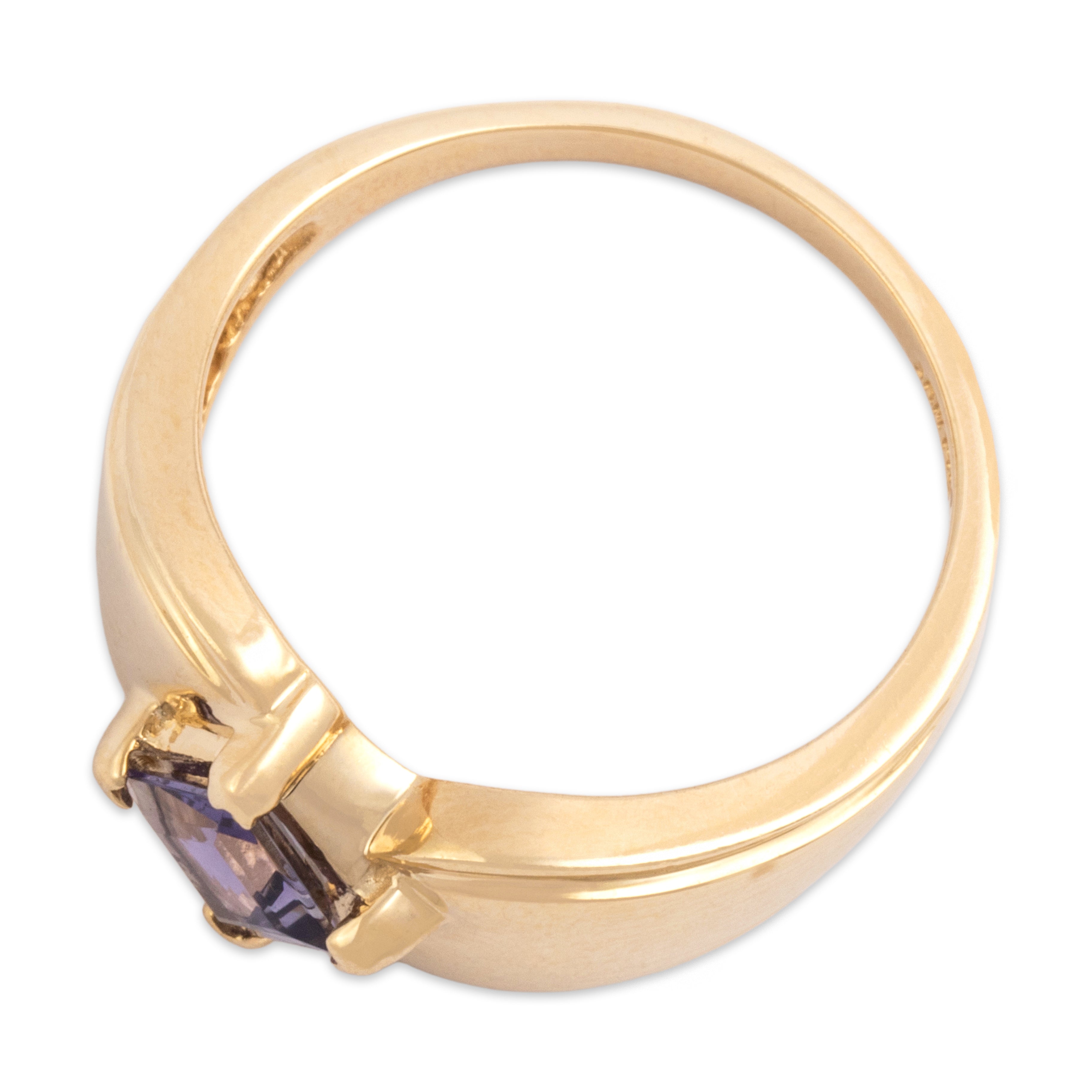 Vintage 14k Yellow Gold Iolite Gleaming Bypass Square Ring - Overall view