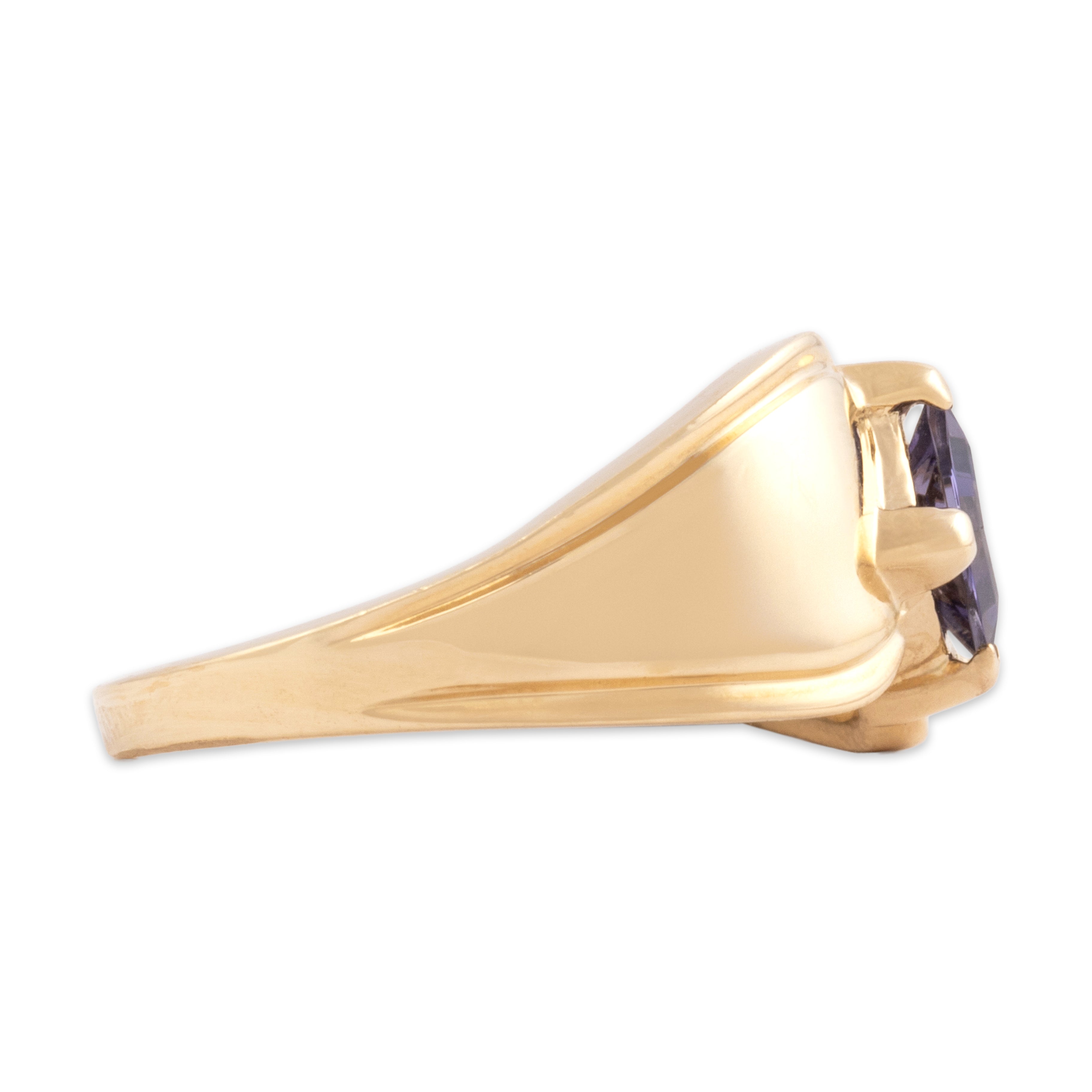Vintage 14k Yellow Gold Iolite Gleaming Bypass Square Ring - Side view