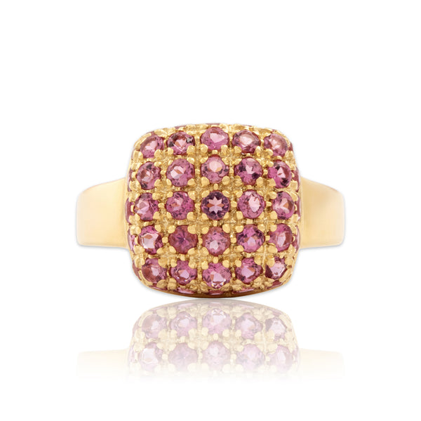 Vintage 14k Yellow Gold 1.04cttw Pink Tourmaline Fabulous Grid Cushion Ring 7.50