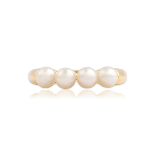 Vintage 14k Yellow Gold Pearl Elegant Luminous Line Ring 8.00