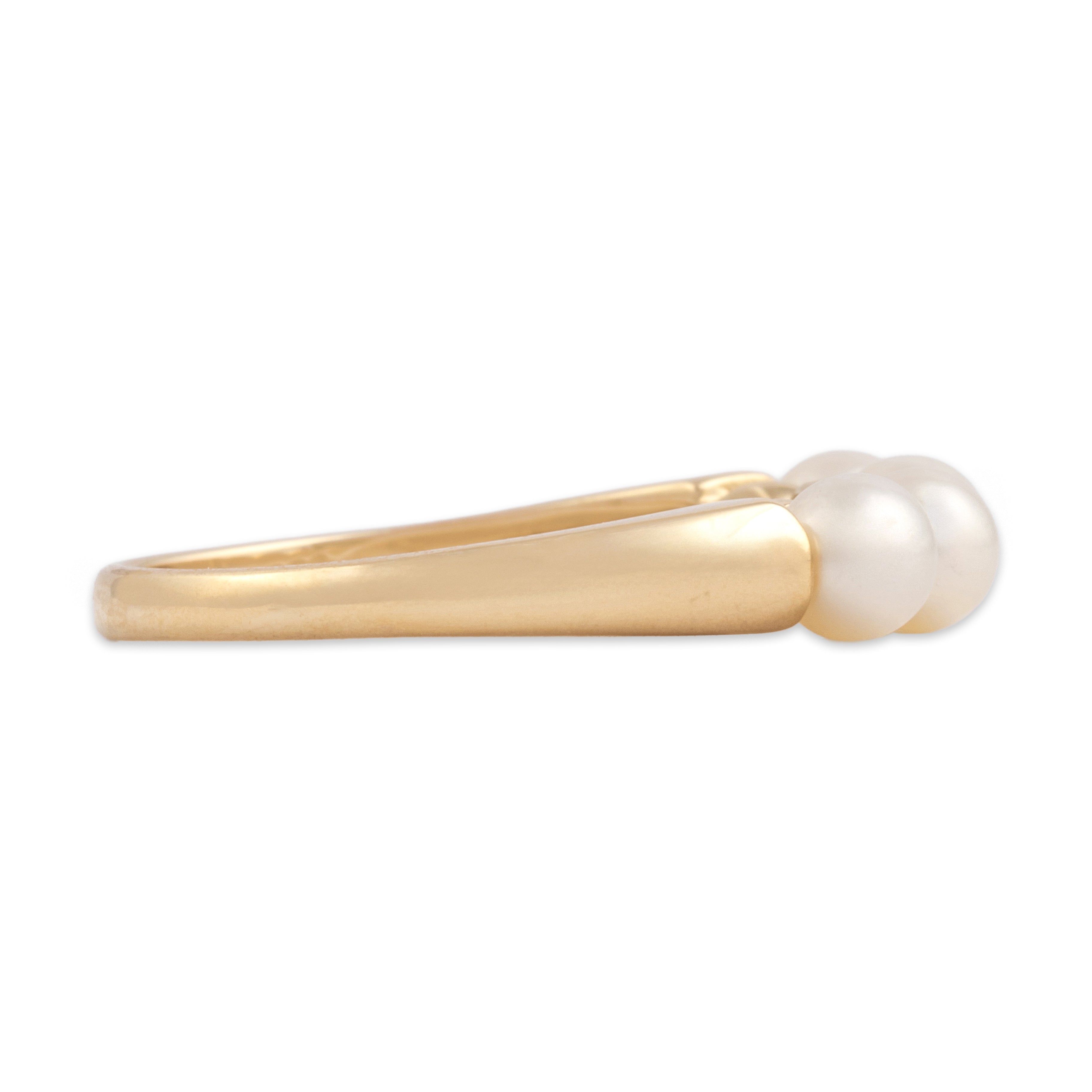 Vintage 14k Yellow Gold Pearl Elegant Luminous Line Ring - Side view
