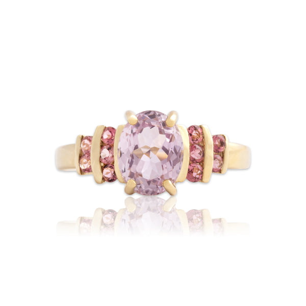Vintage 14k Yellow Gold 2.01ct Kunzite Pink Tourmaline Channel Shoulder Ring 8.50