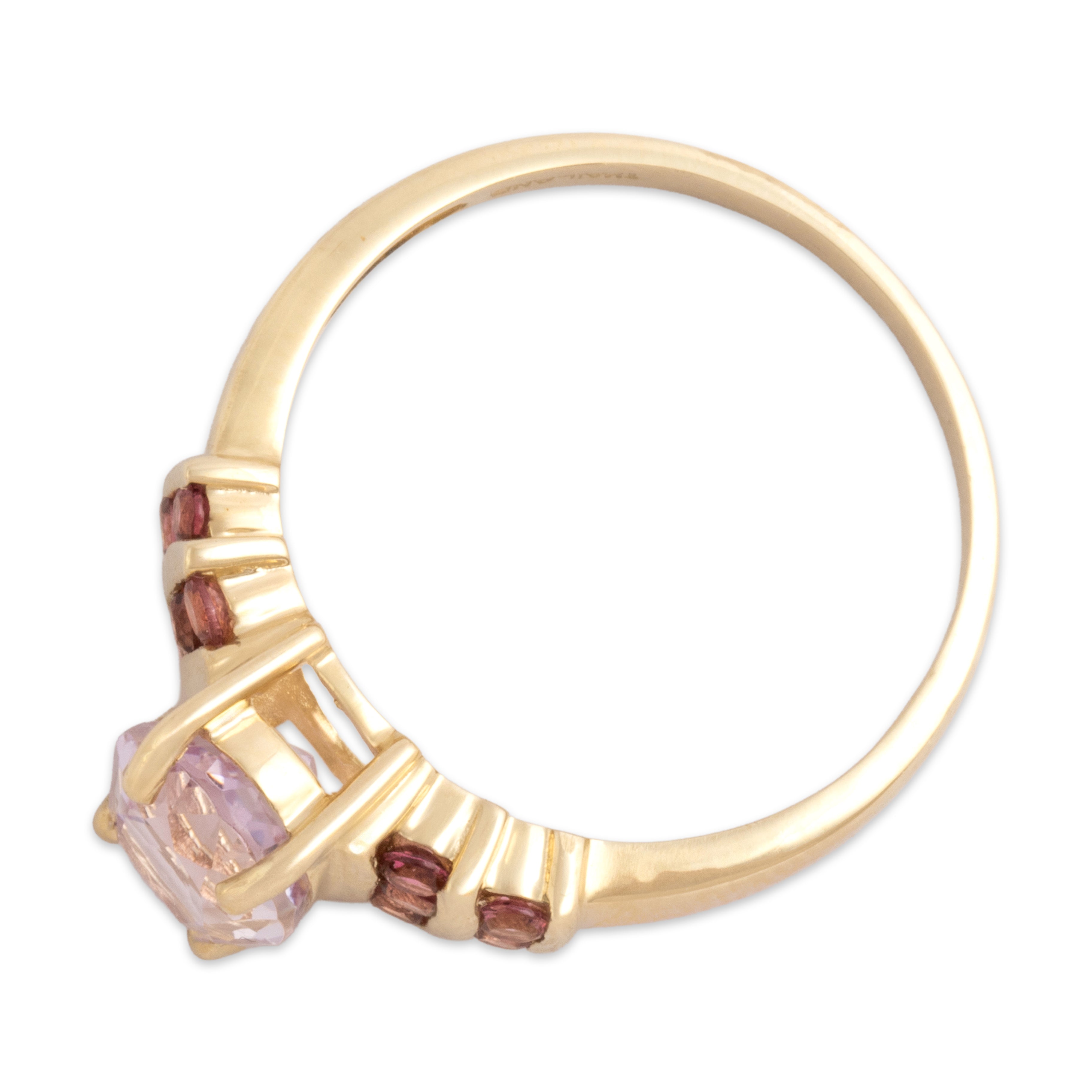 Vintage 14k Yellow Gold 2.01ct Kunzite Pink Tourmaline Fabulous Channel Shoulder Ring - Overall view
