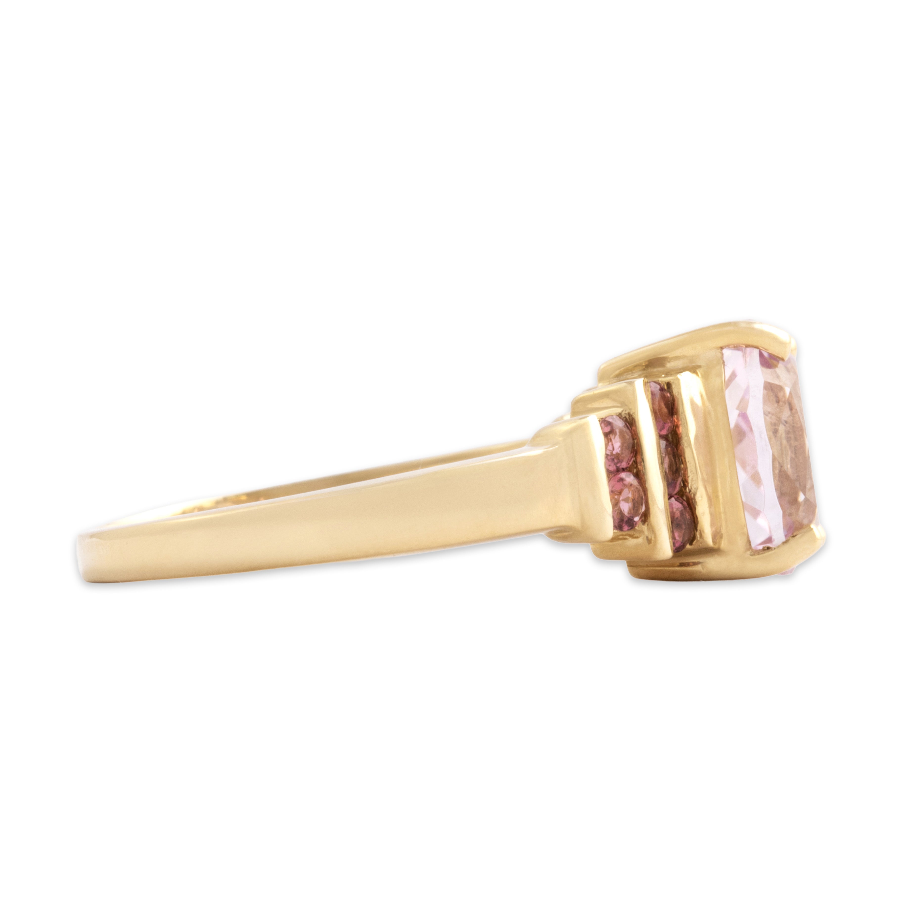 Vintage 14k Yellow Gold 2.01ct Kunzite Pink Tourmaline Fabulous Channel Shoulder Ring - Side view