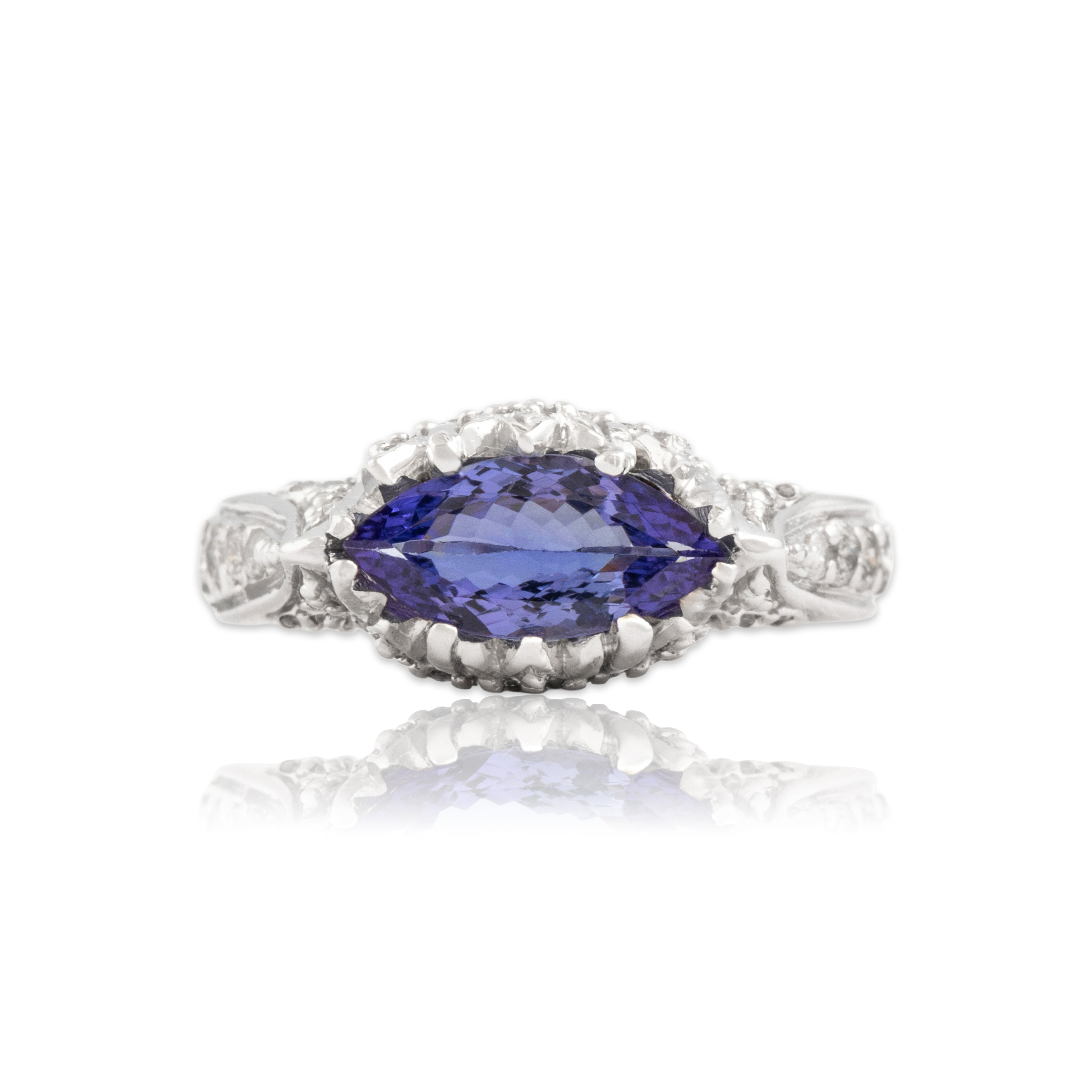 Vintage 14k White Gold 1.1ct Tanzanite .55cttw Diamond Detail East-West Ring 7.00