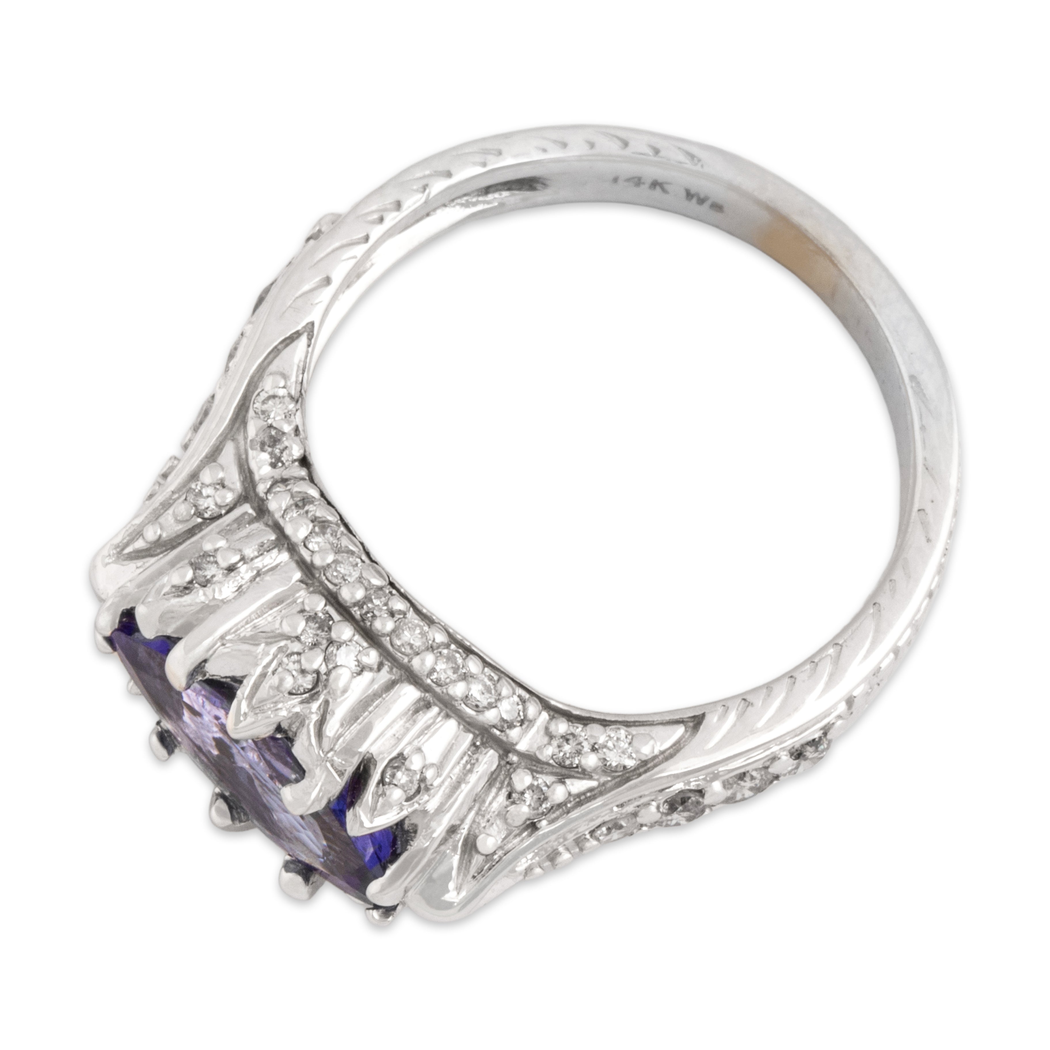 Vintage 14k White Gold 1.1ct Tanzanite .55cttw Diamond Tiara Detail East-West Navette Ring - Overall view