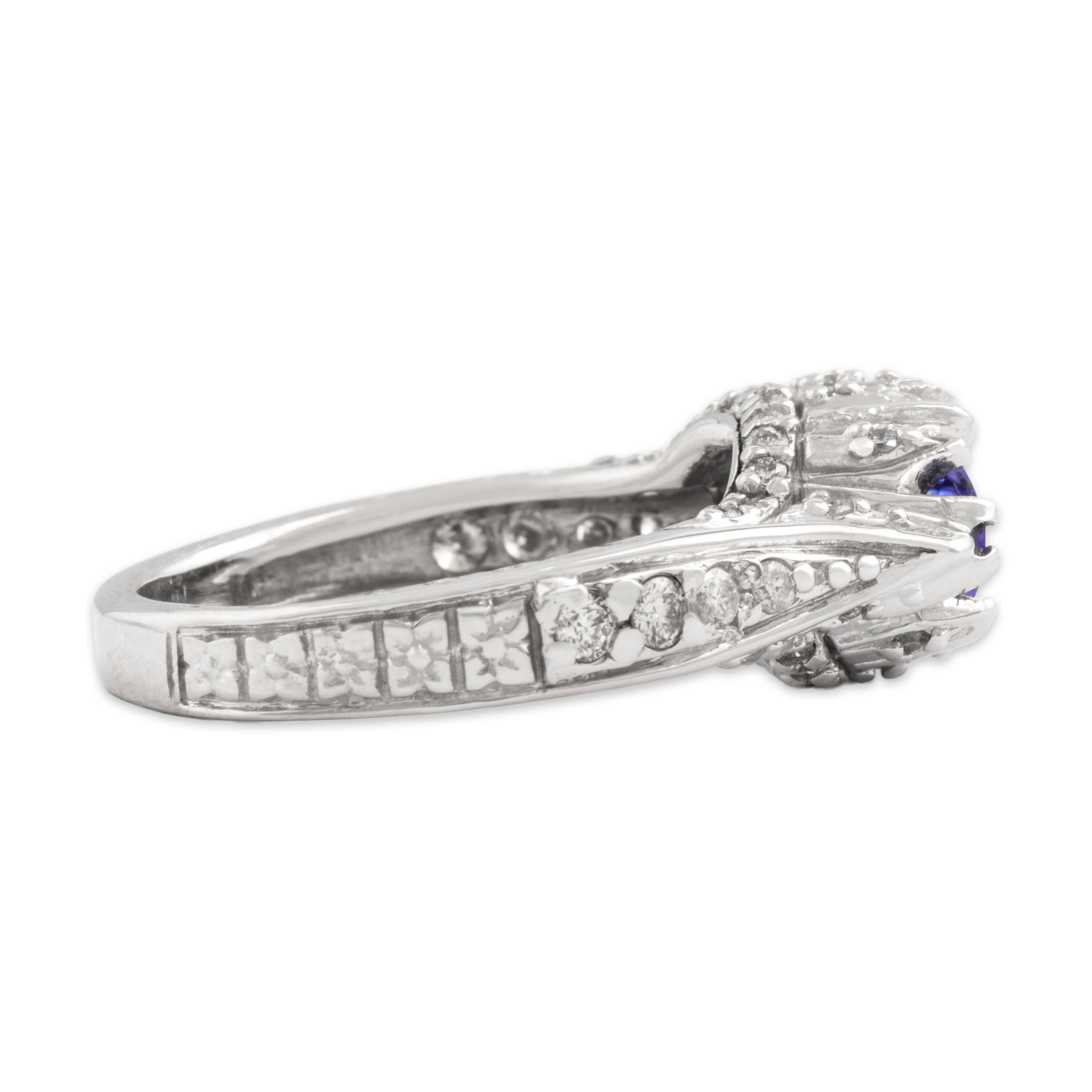 Vintage 14k White Gold 1.1ct Tanzanite .55cttw Diamond Tiara Detail East-West Navette Ring - Side view